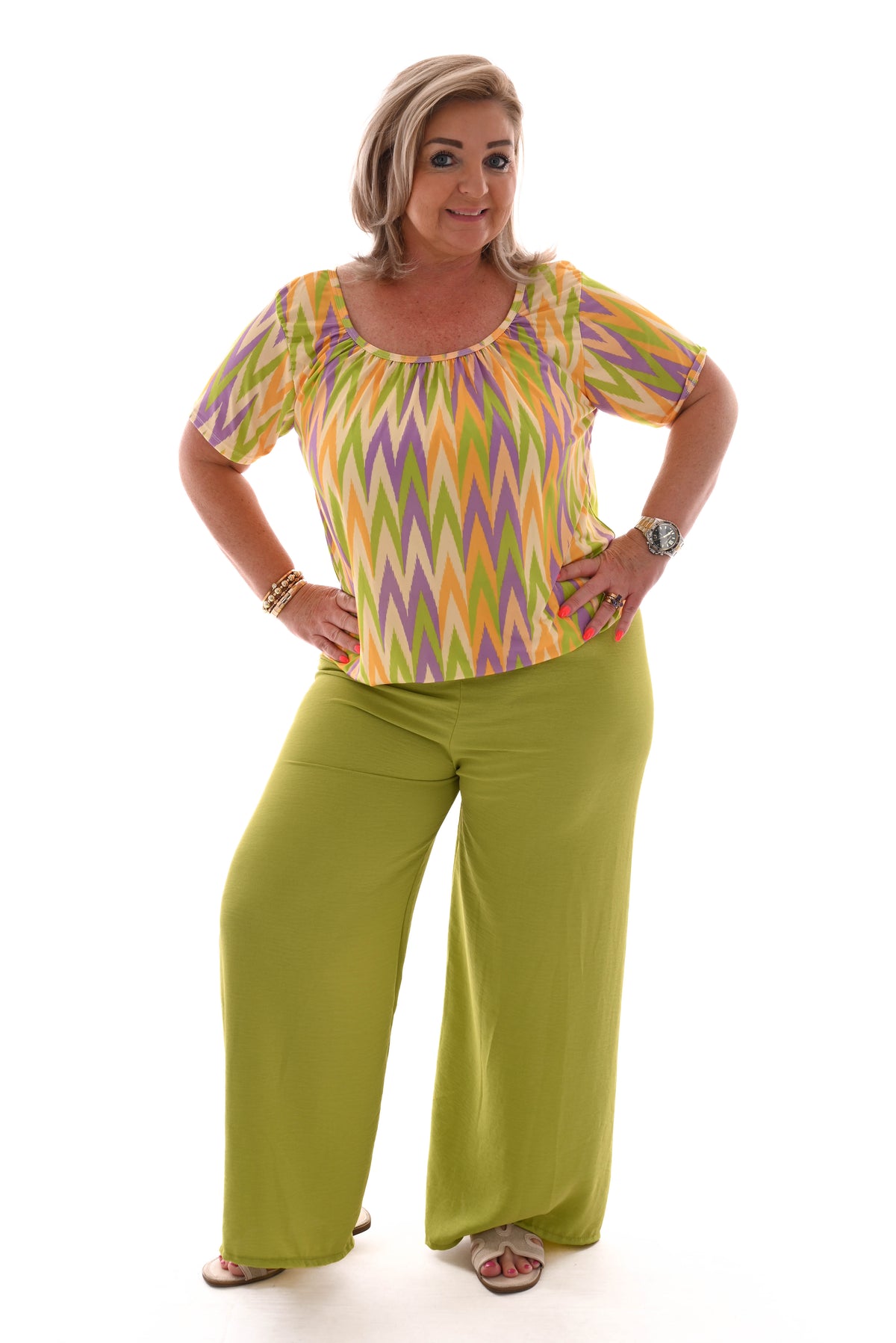 Wijde broek smock band uni lime