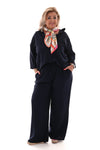 Tweedelig set blouse met borstzak uni marineblauw