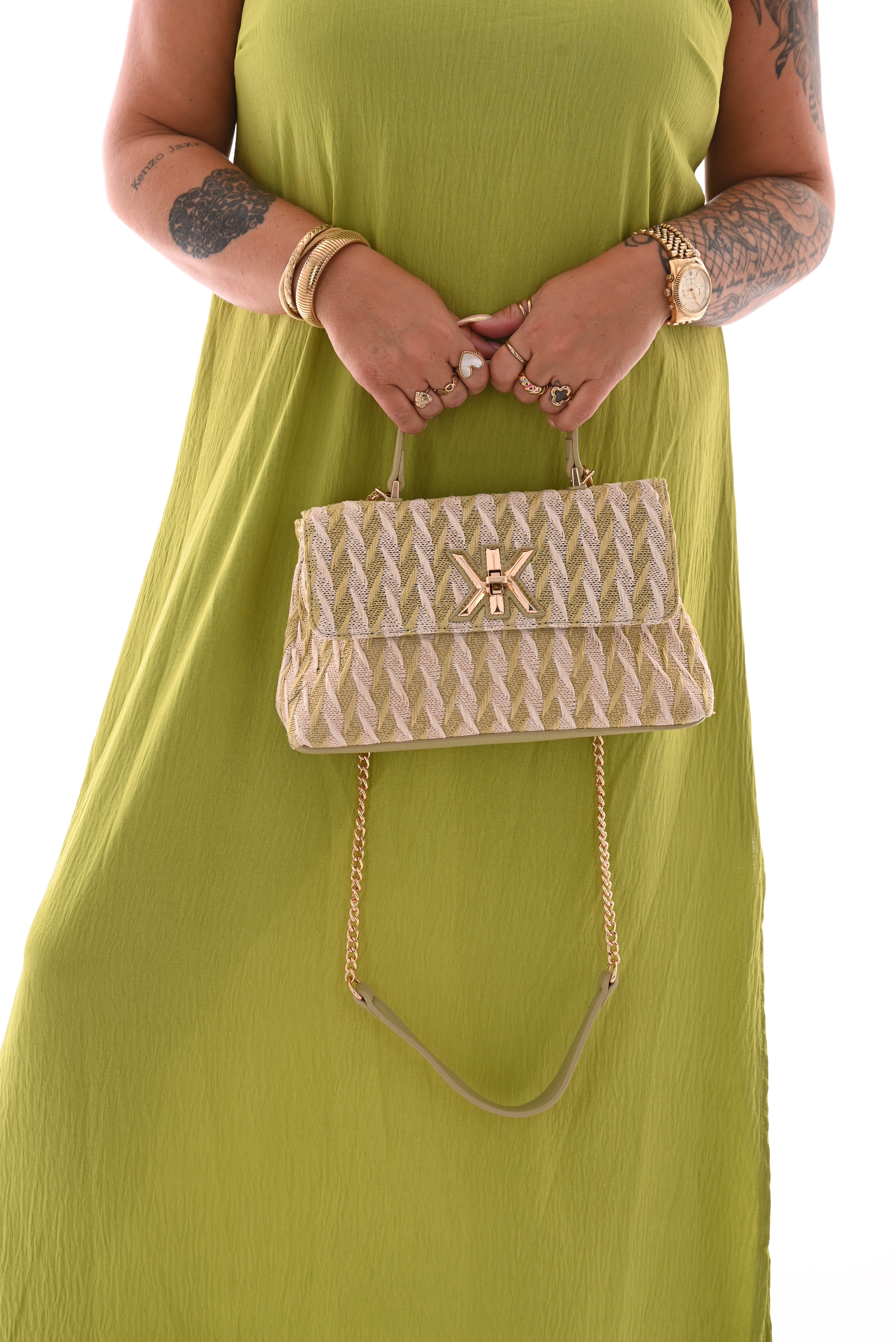 Jurk spaghetti bandjes met split uni lime