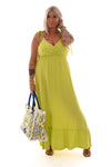 Lange jurk wafel strik lime