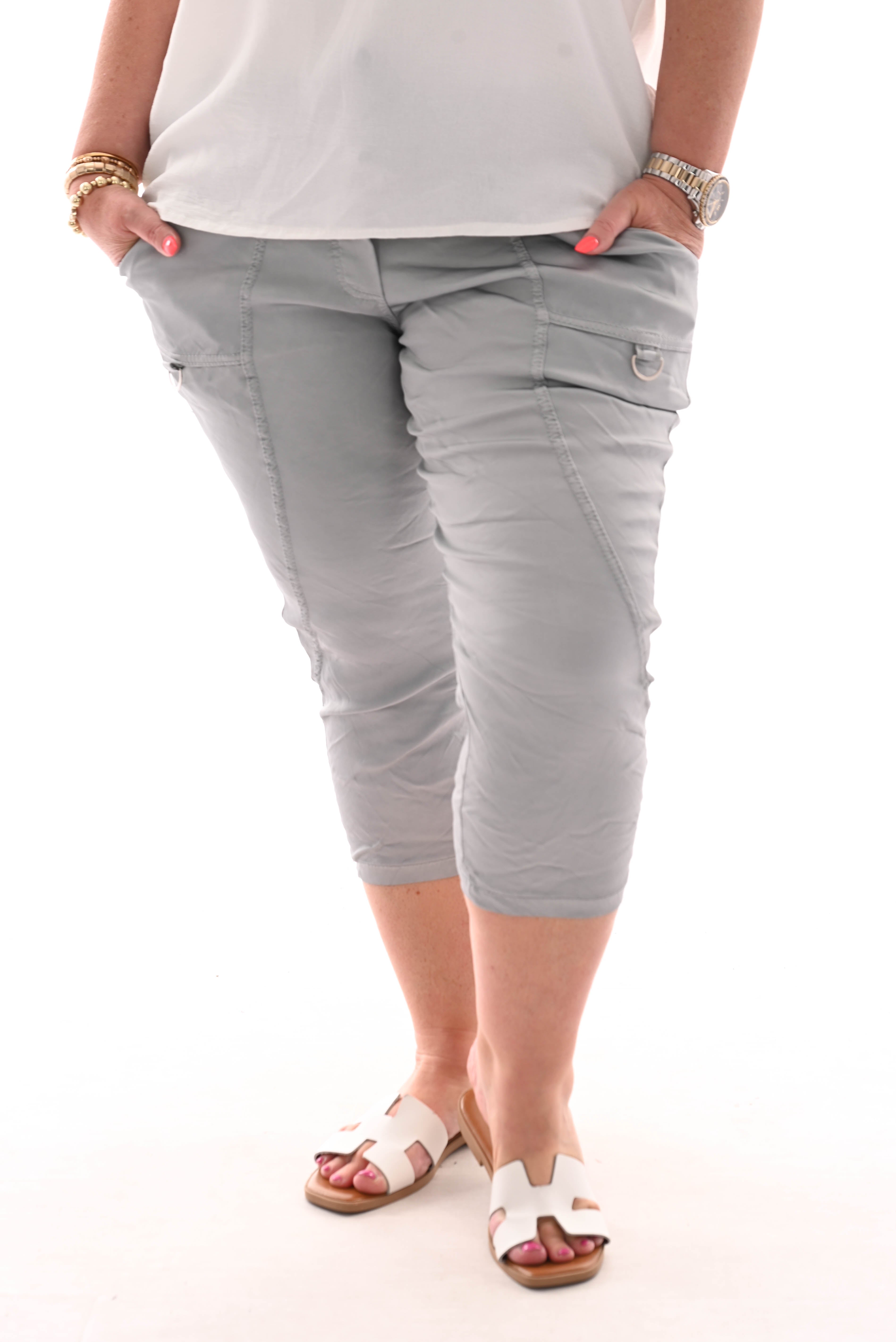 Stretch silky capri grijs