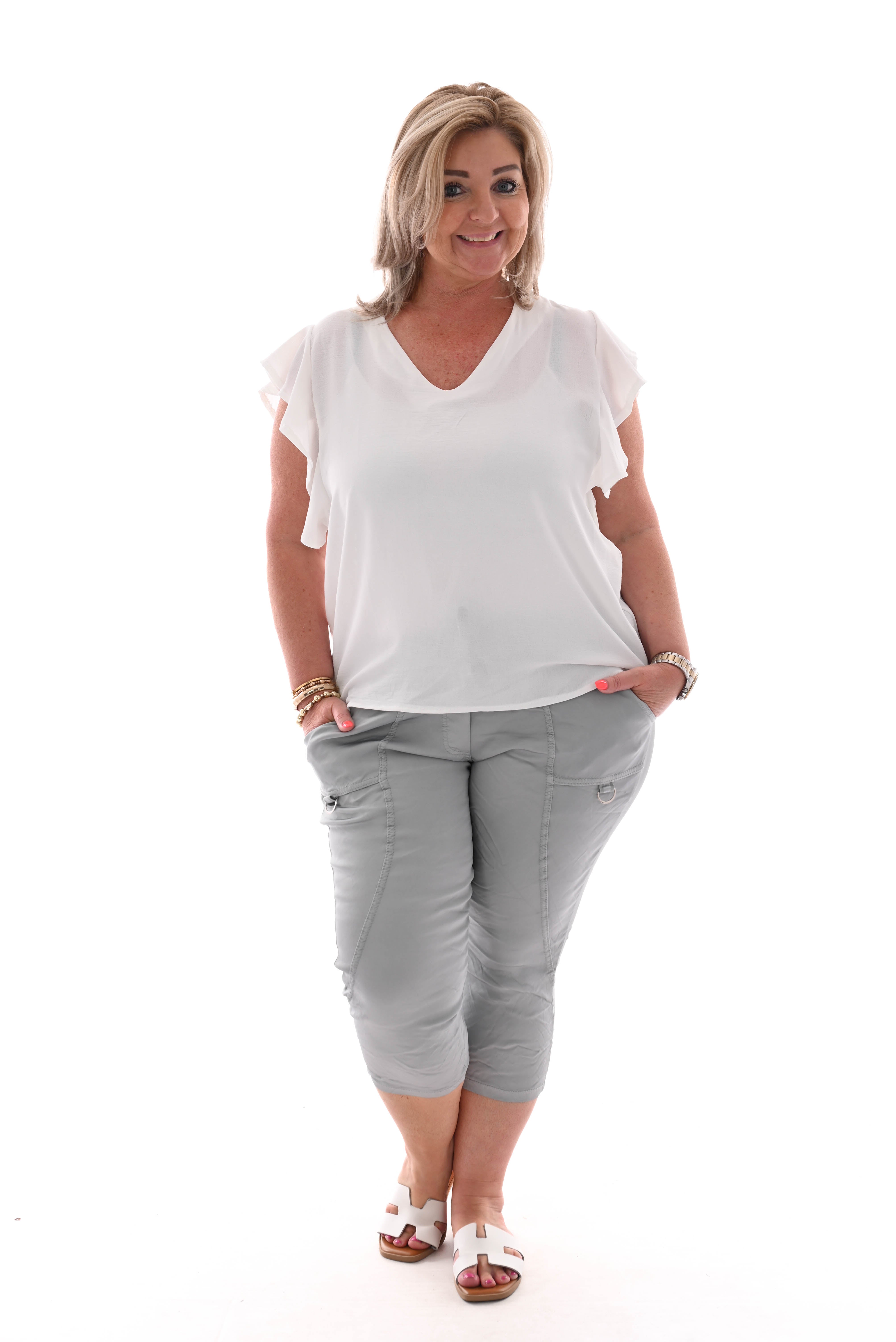 Stretch silky capri grijs