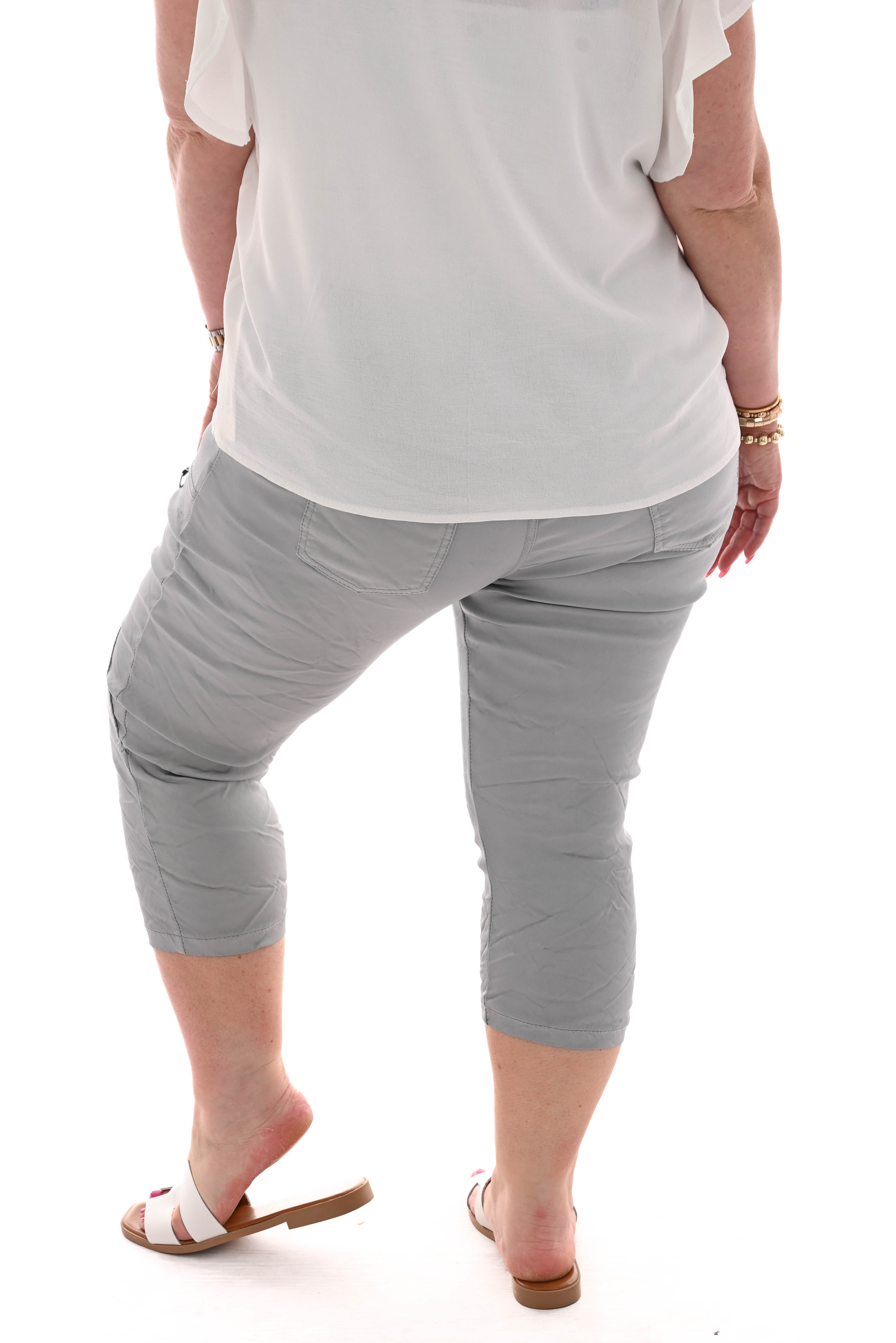 Stretch silky capri grijs