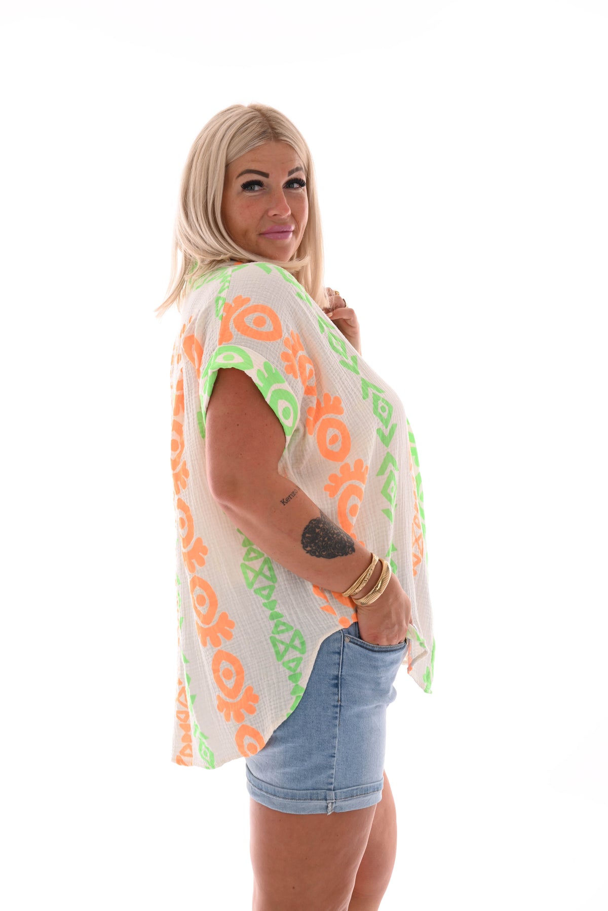 Blouse tekens oranje/groen