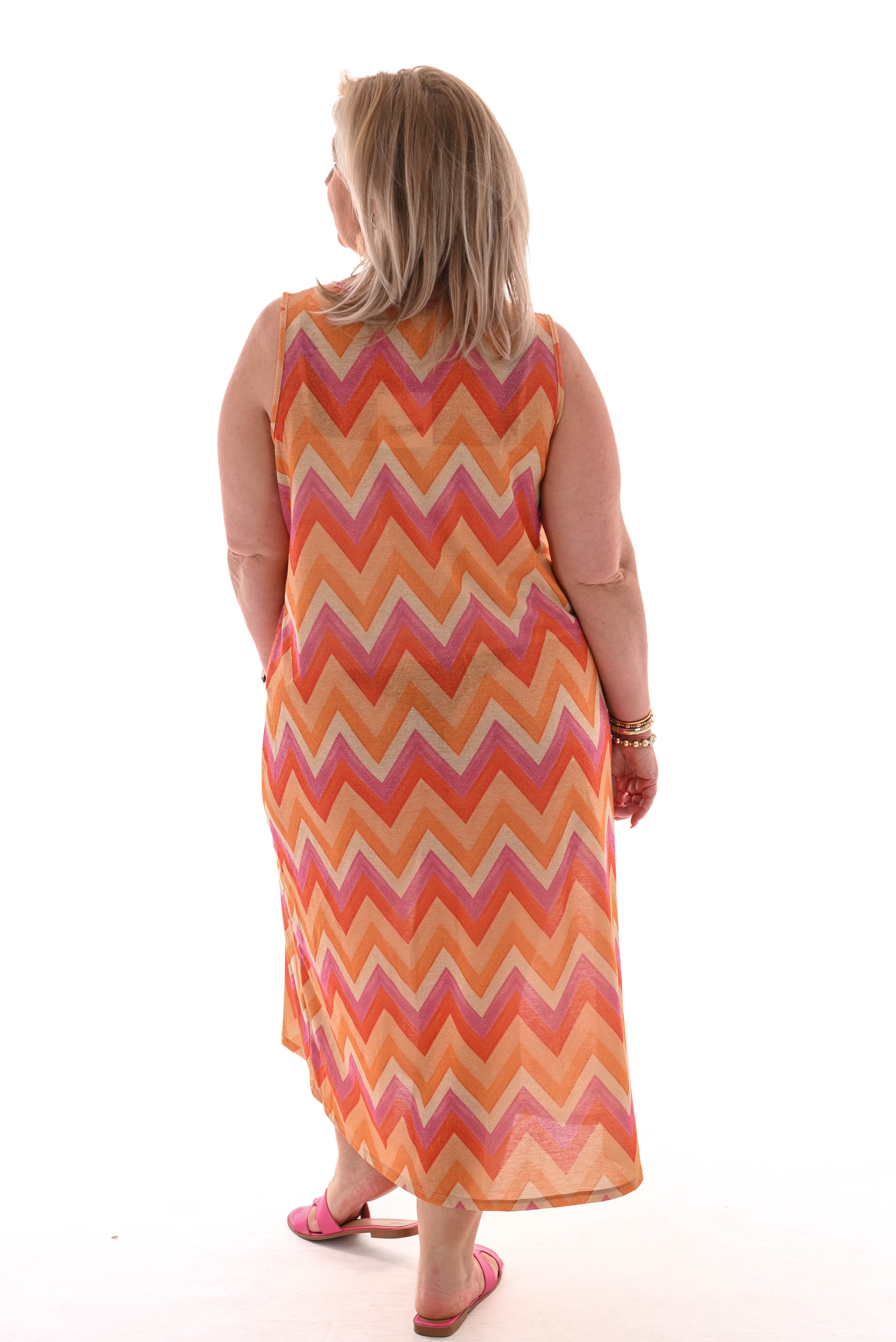Jurk zigzag mouwloos geel/oranje