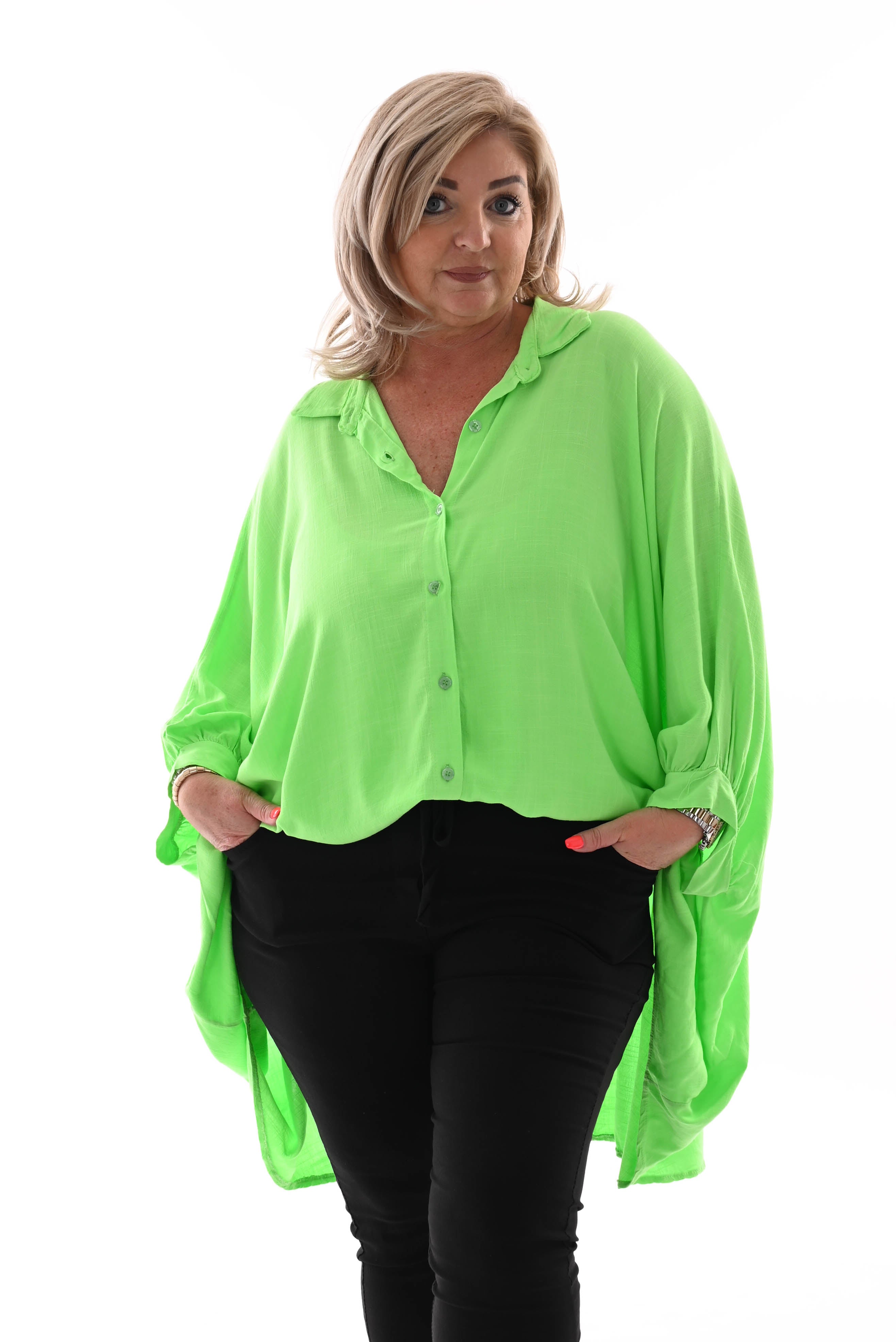 Lange blouse korte mouwen felgroen