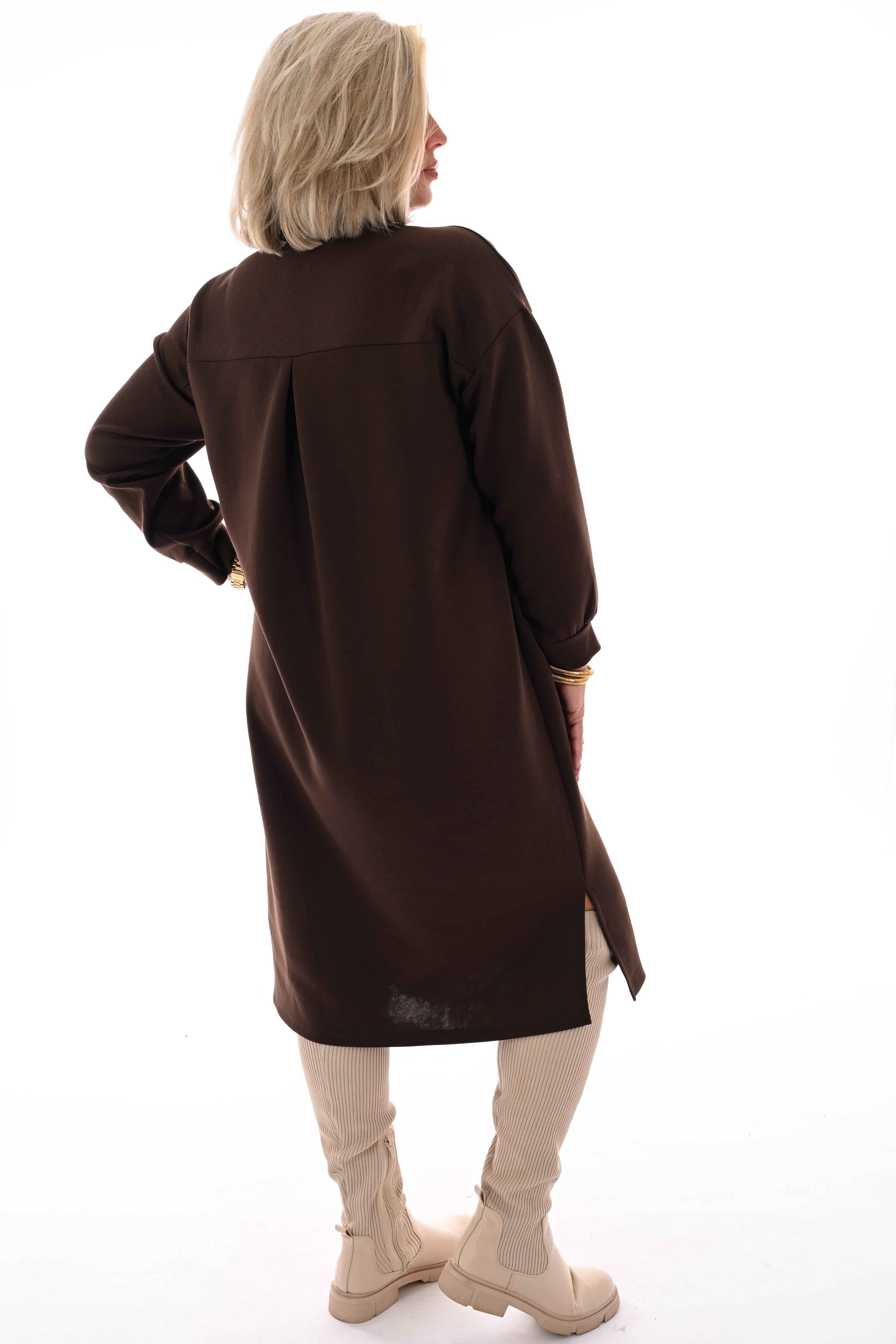 Sweaterdress believe in yourself donkerbruin