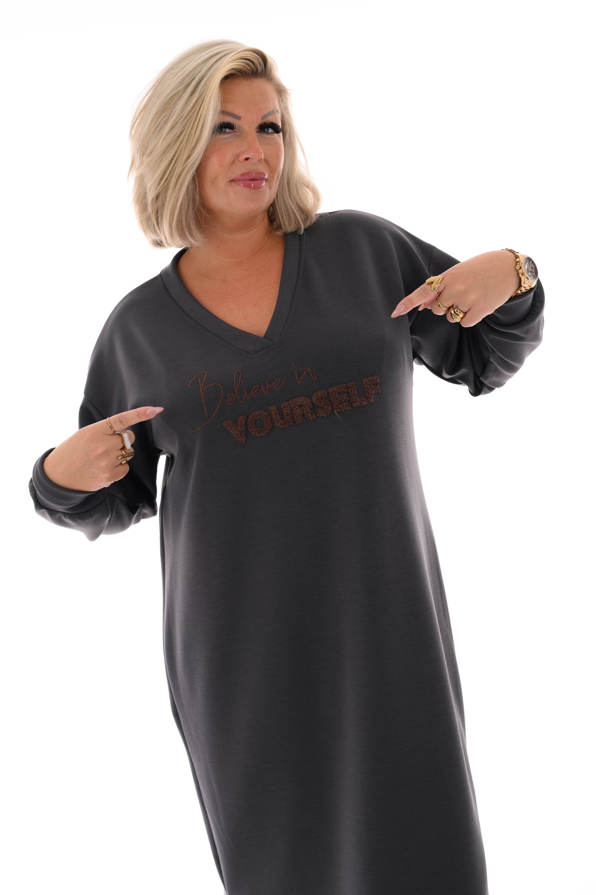 Sweaterdress believe in yourself antraciet