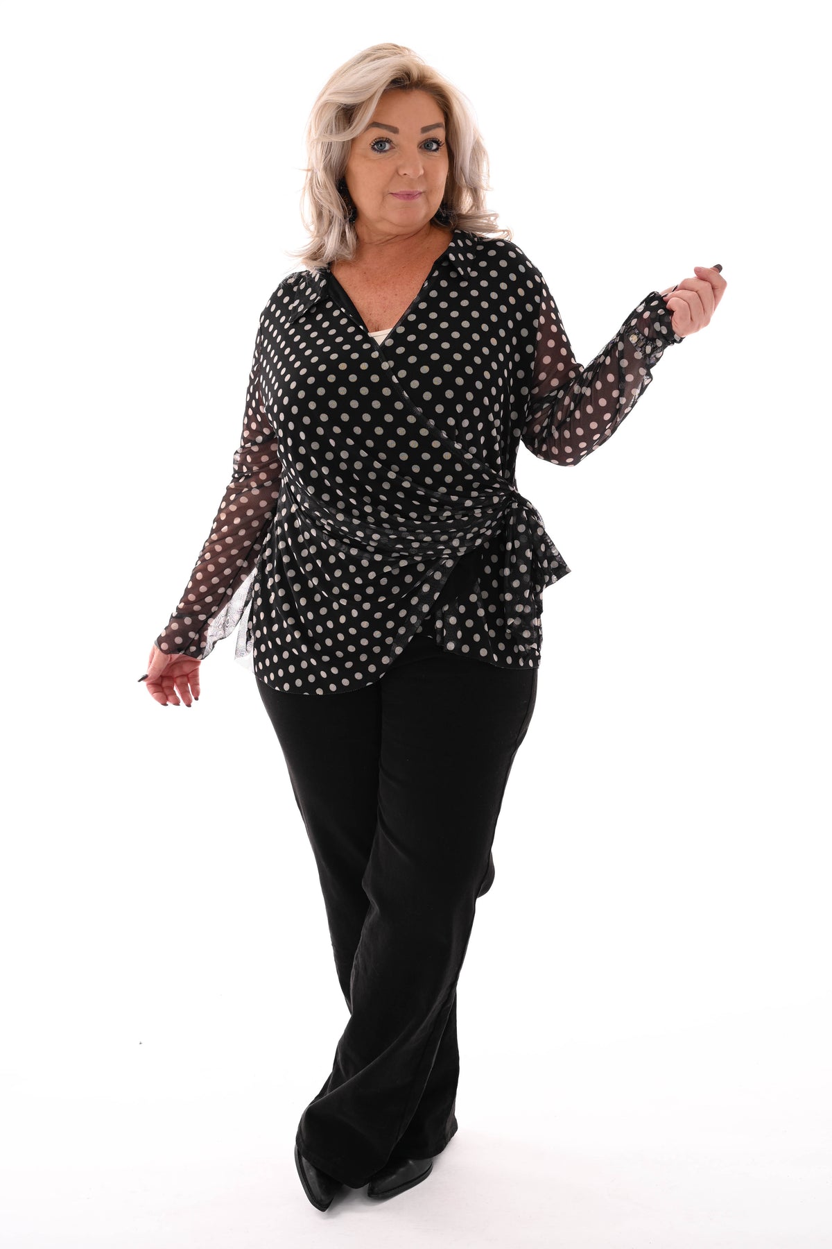 Top v-hals dots met strik zwart