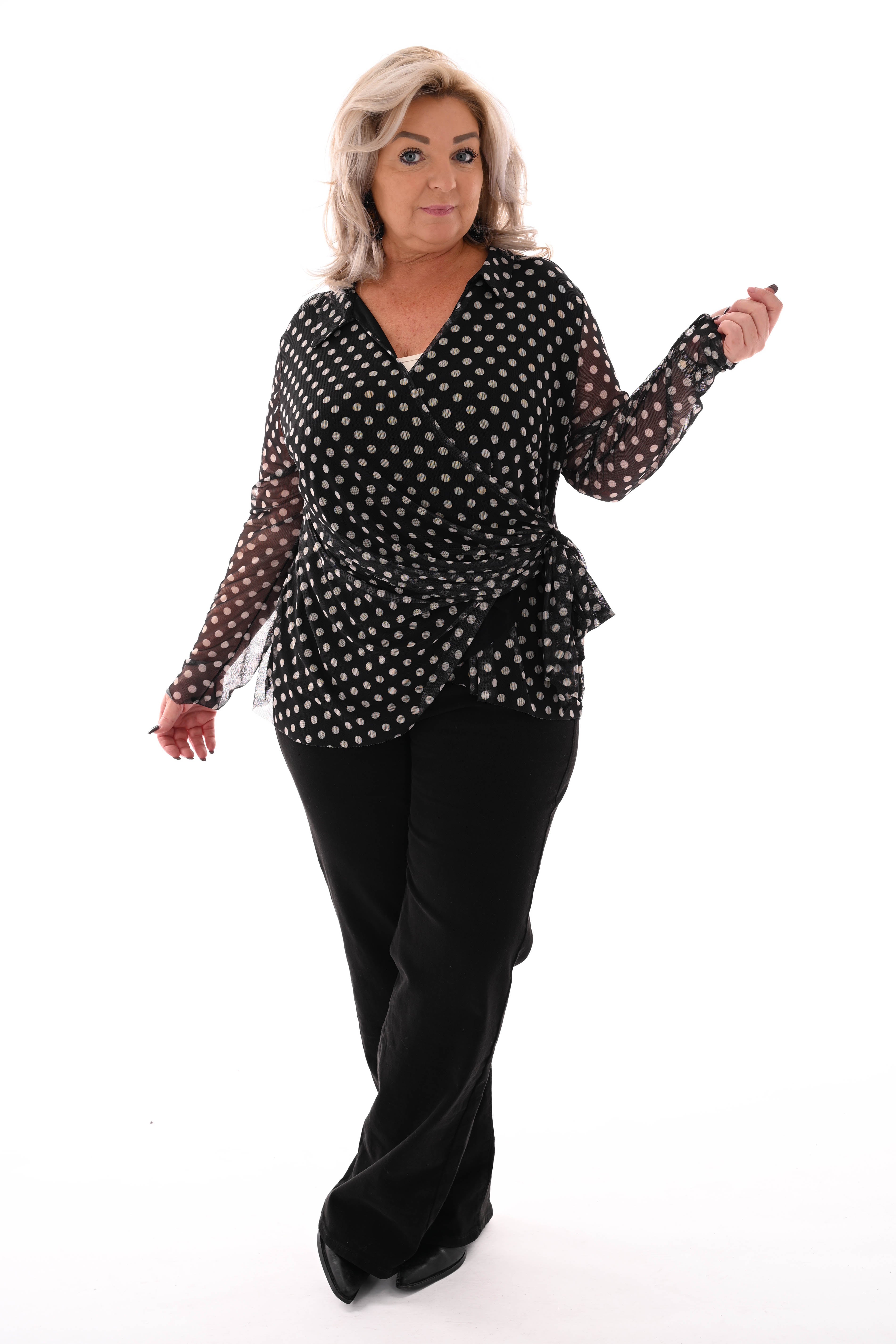 Top v-hals dots met strik zwart