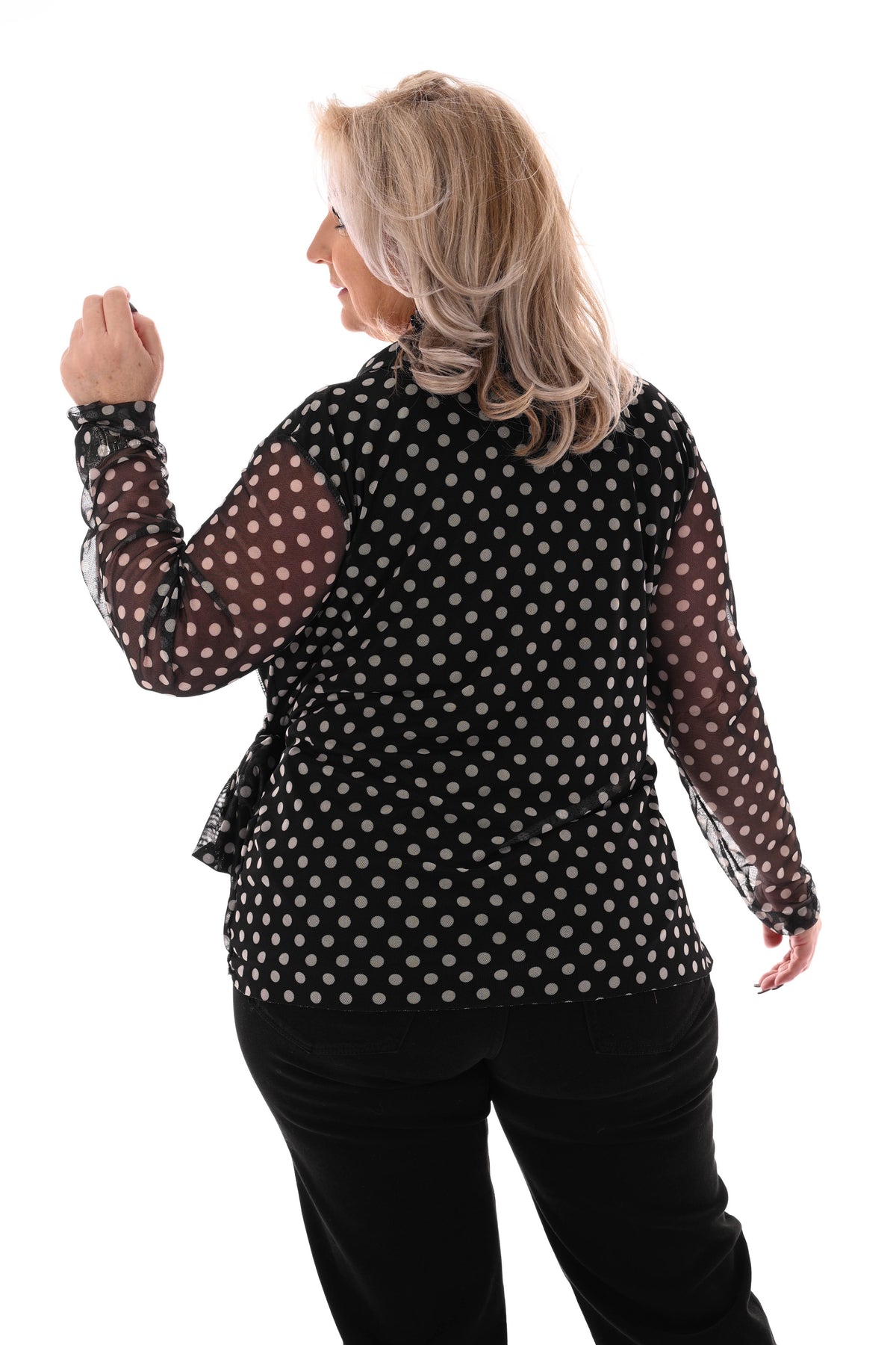 Top v-hals dots met strik zwart