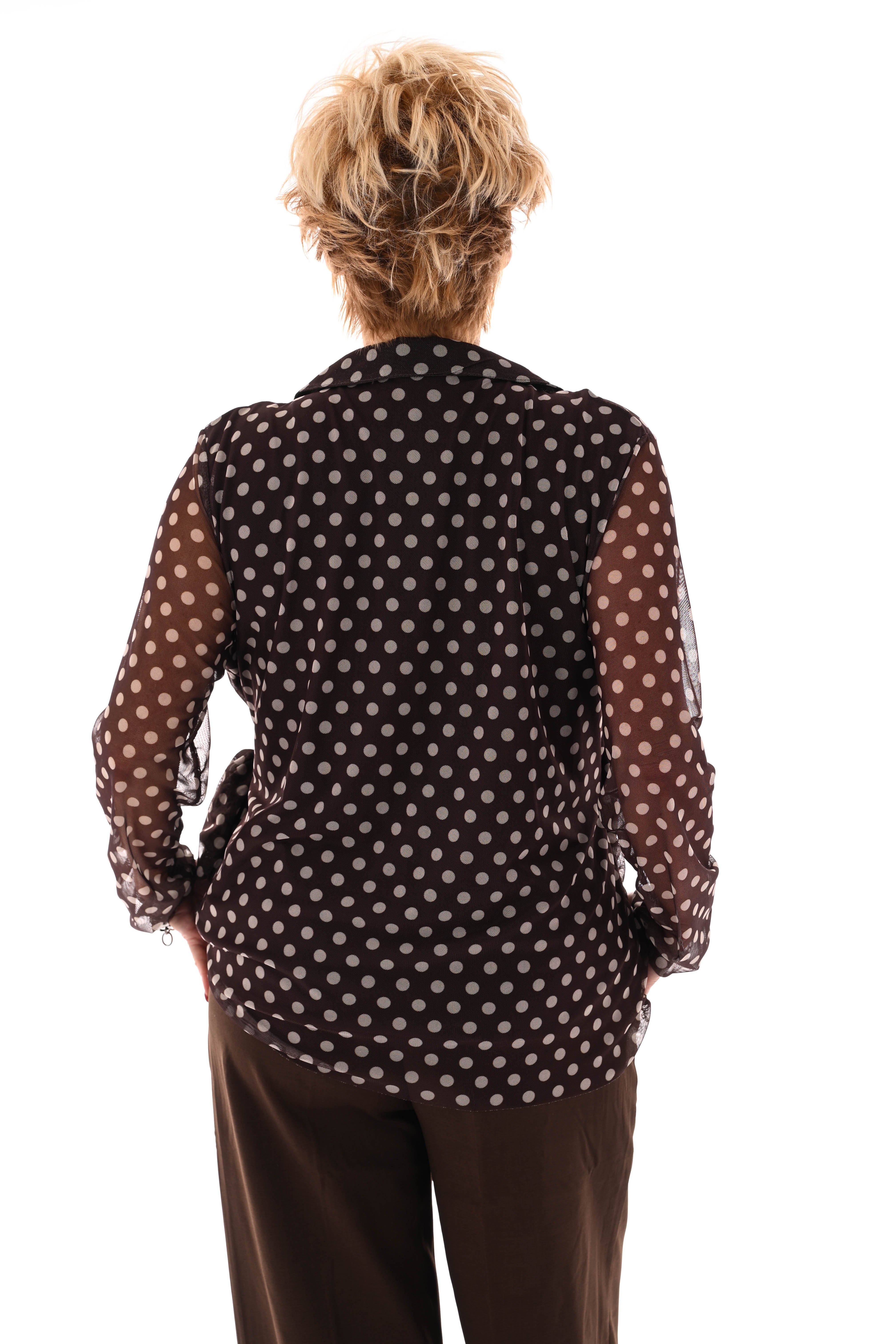 Top v-hals dots met strik donkerbruin