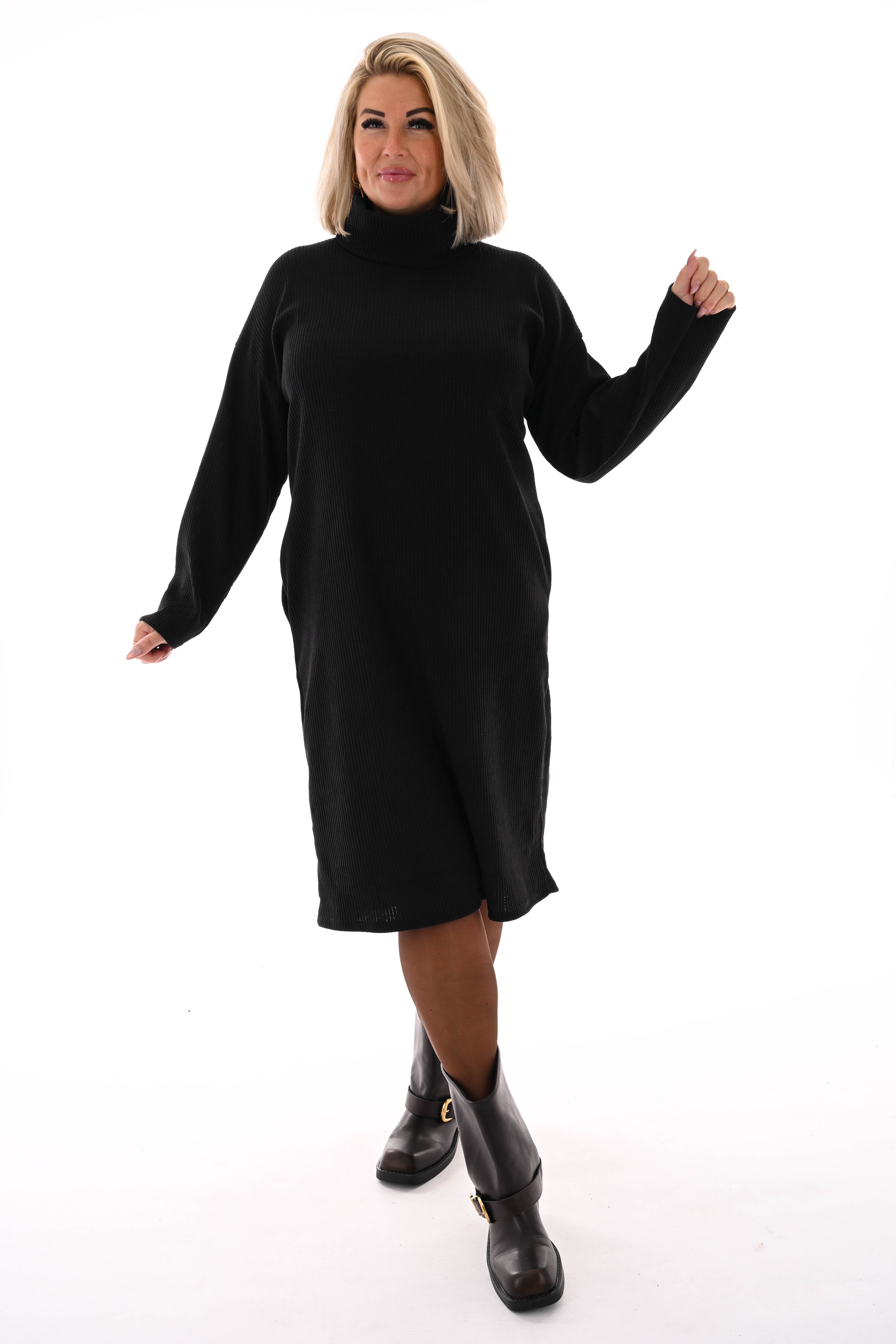 Jurk rib met col zwart