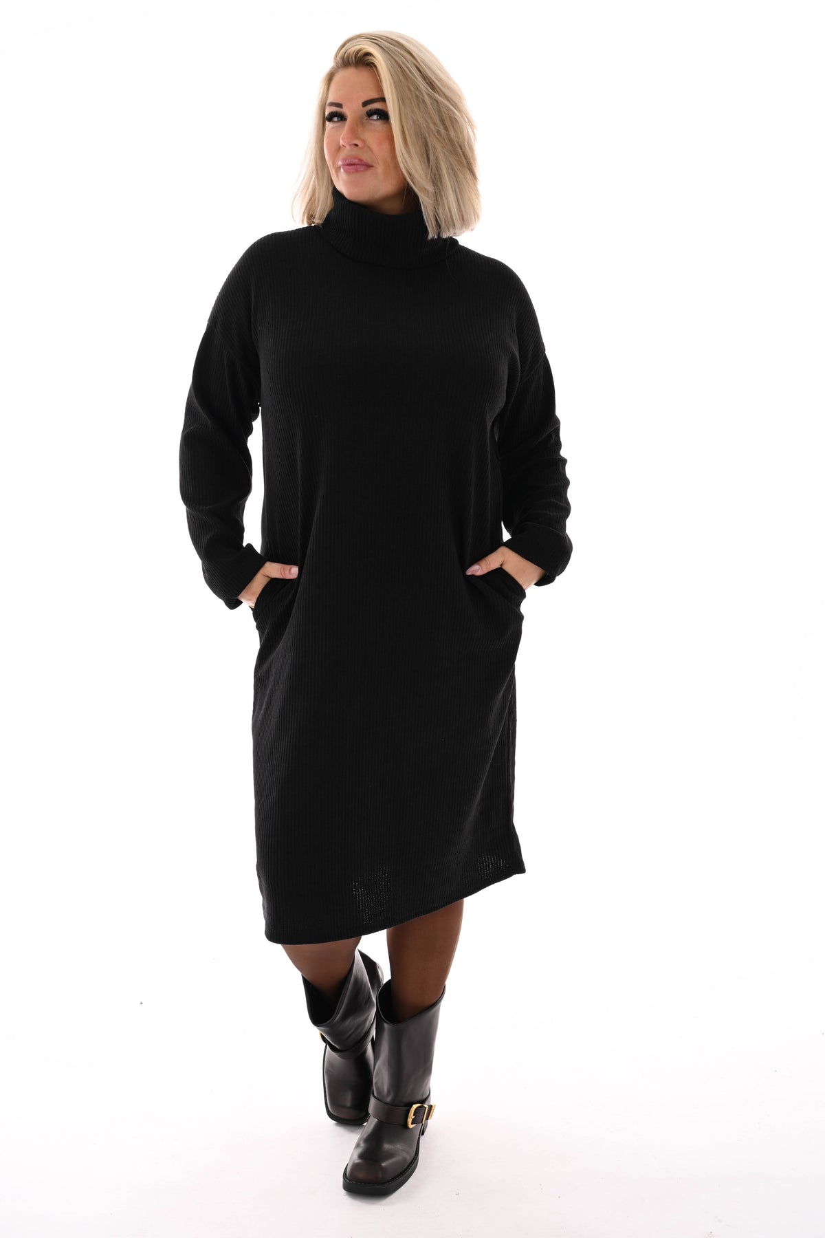 Jurk rib met col zwart