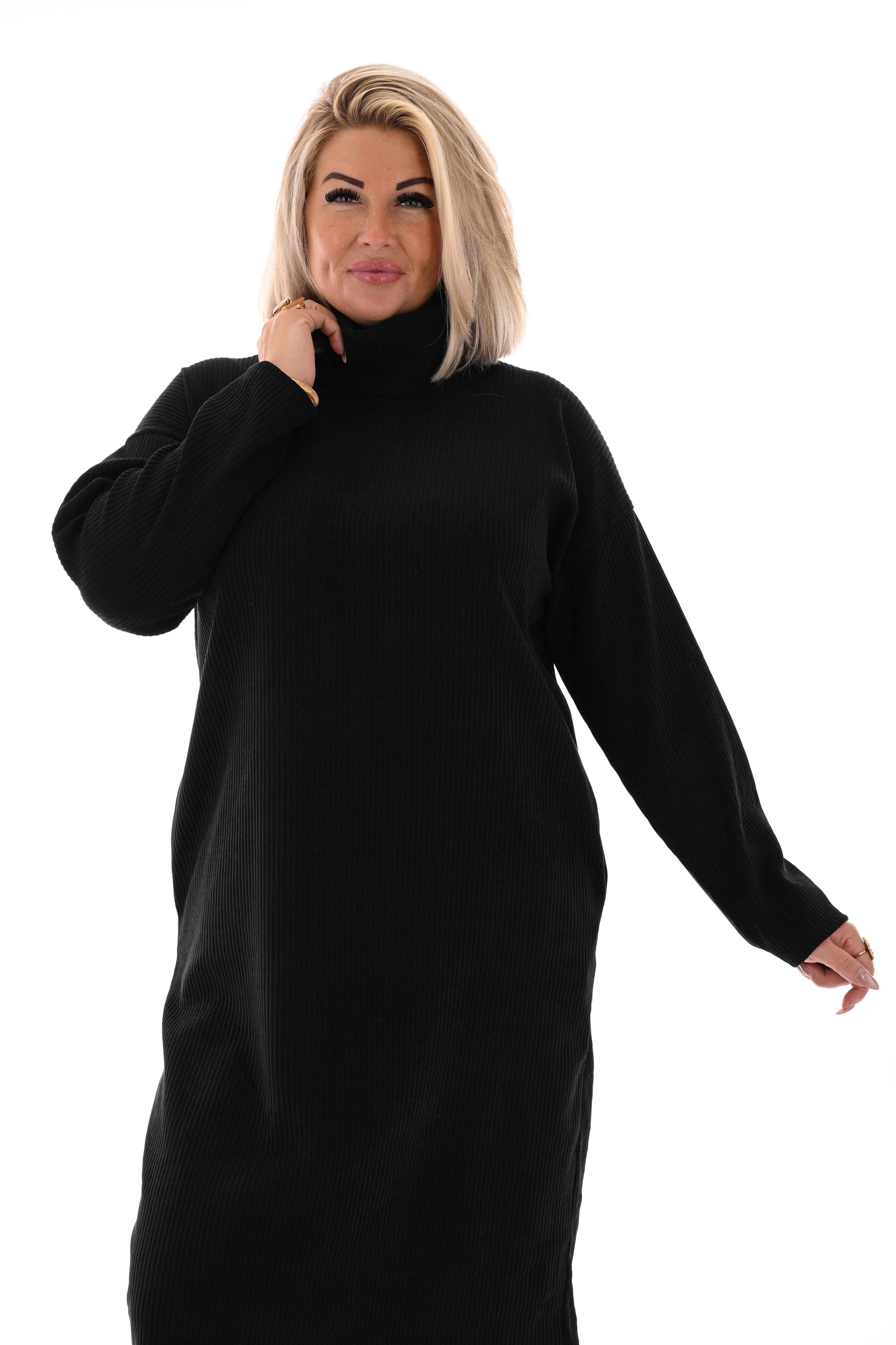 Jurk rib met col zwart