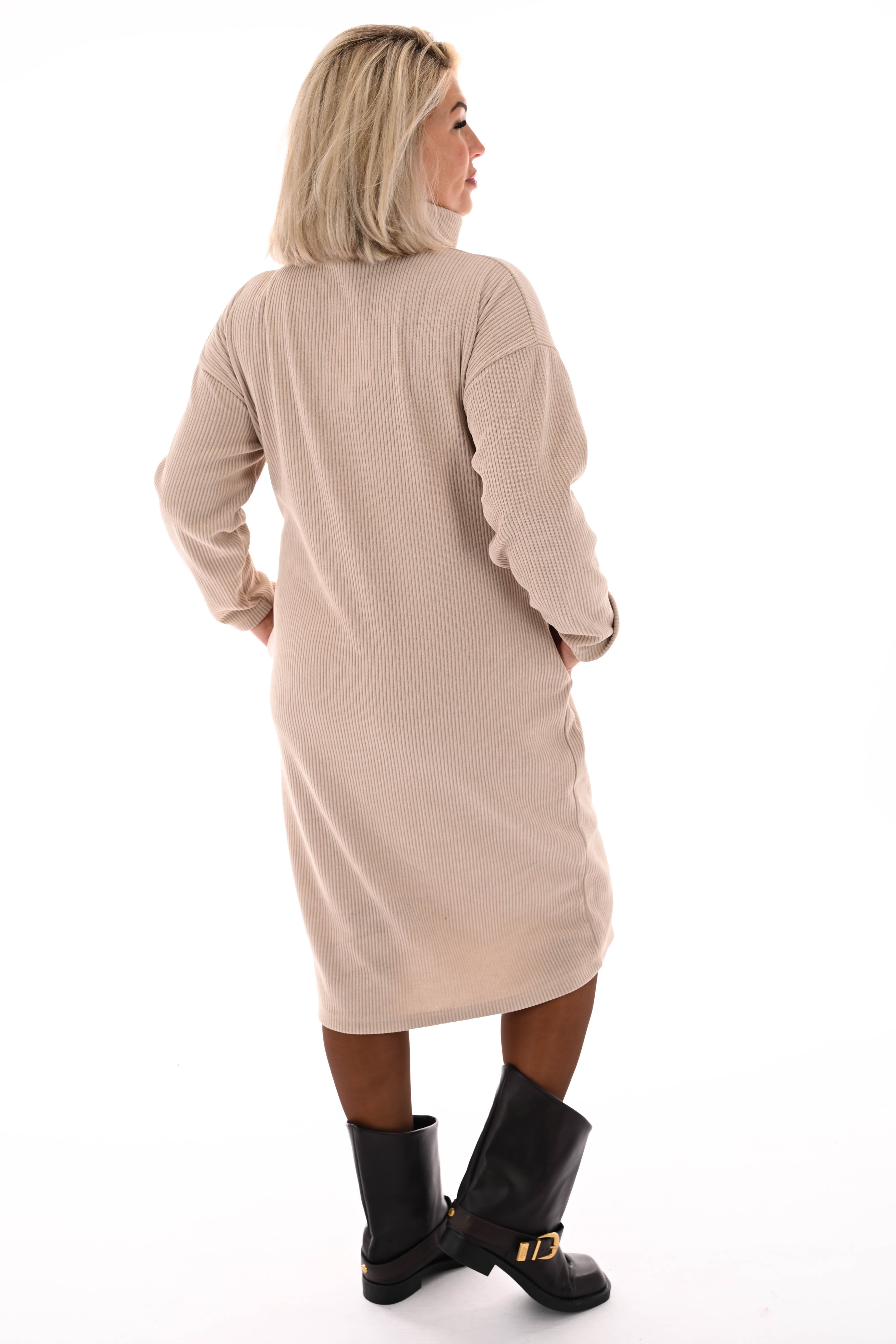 Jurk rib met col beige