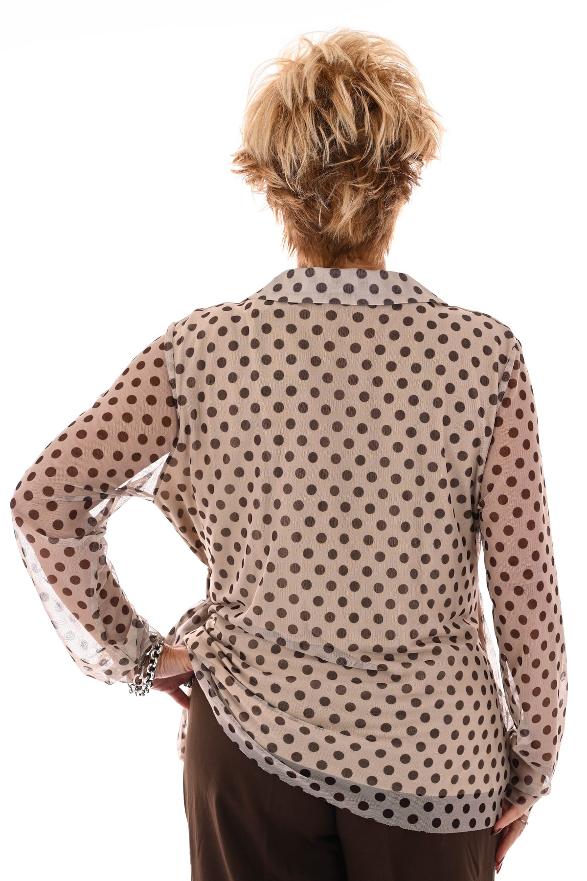 Top v-hals dots met strik beige