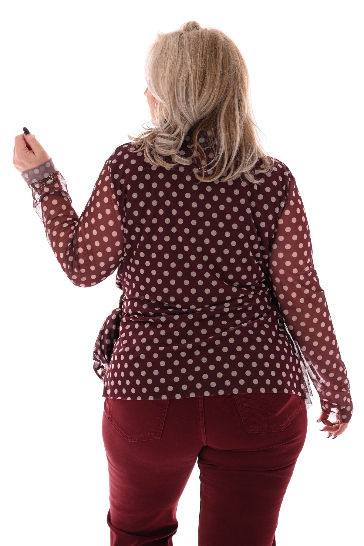 Top v-hals dots met strik bordeaux