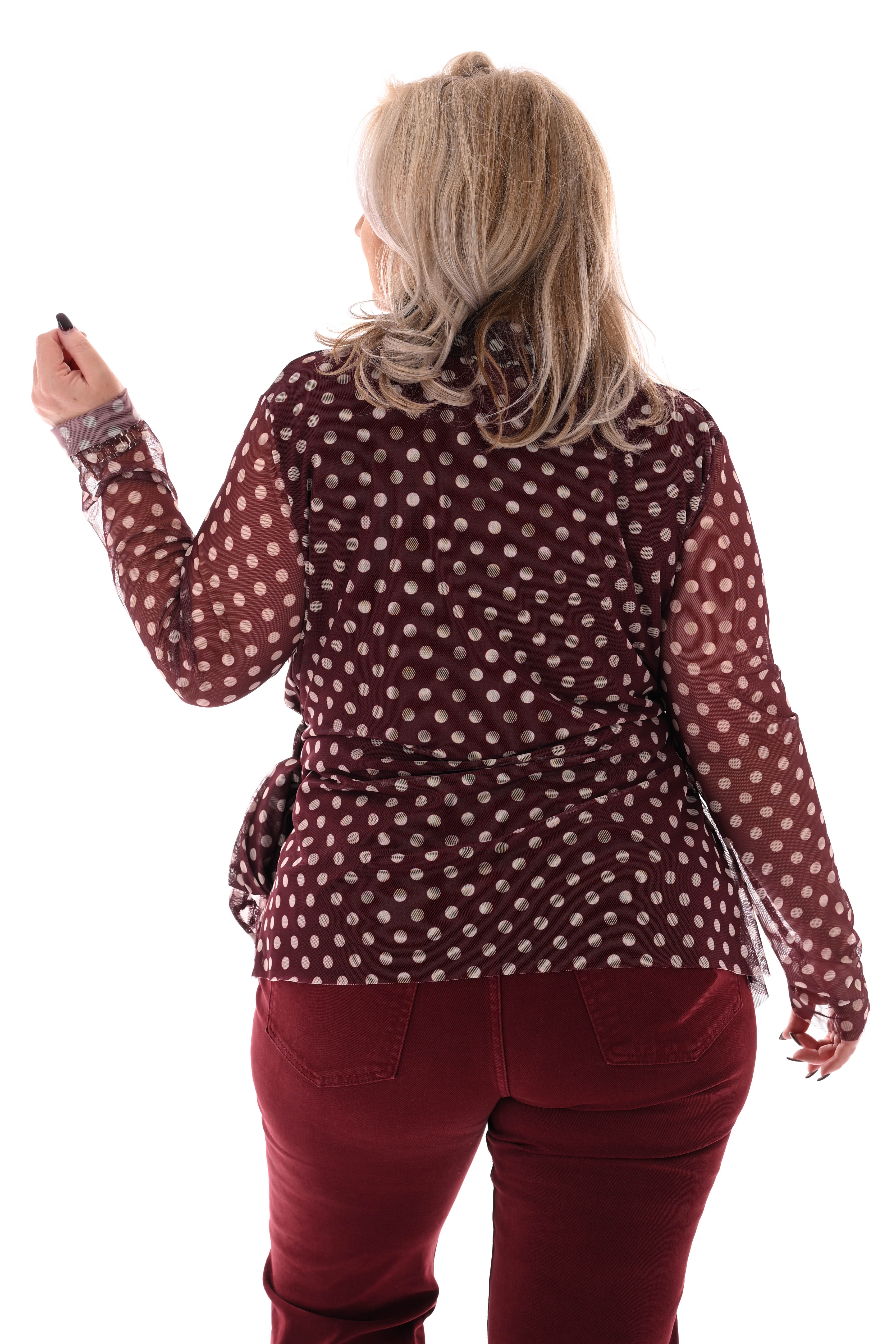 Top v-hals dots met strik bordeaux