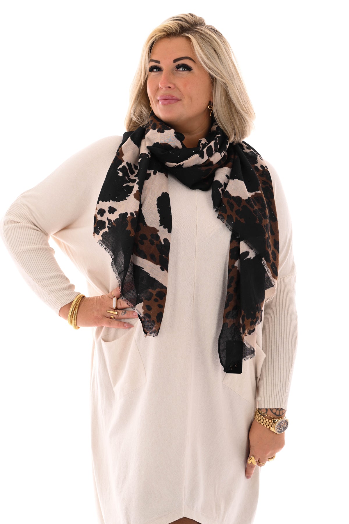 Basic trui met zakjes creme