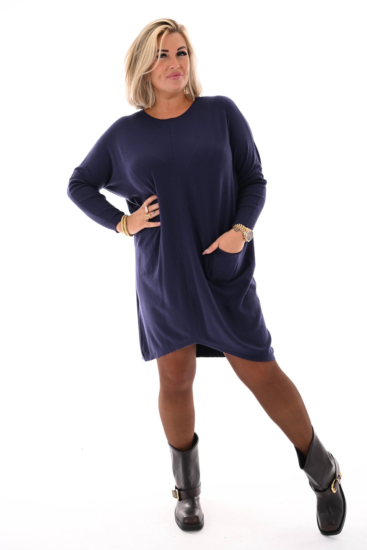 Basic trui met zakjes marineblauw