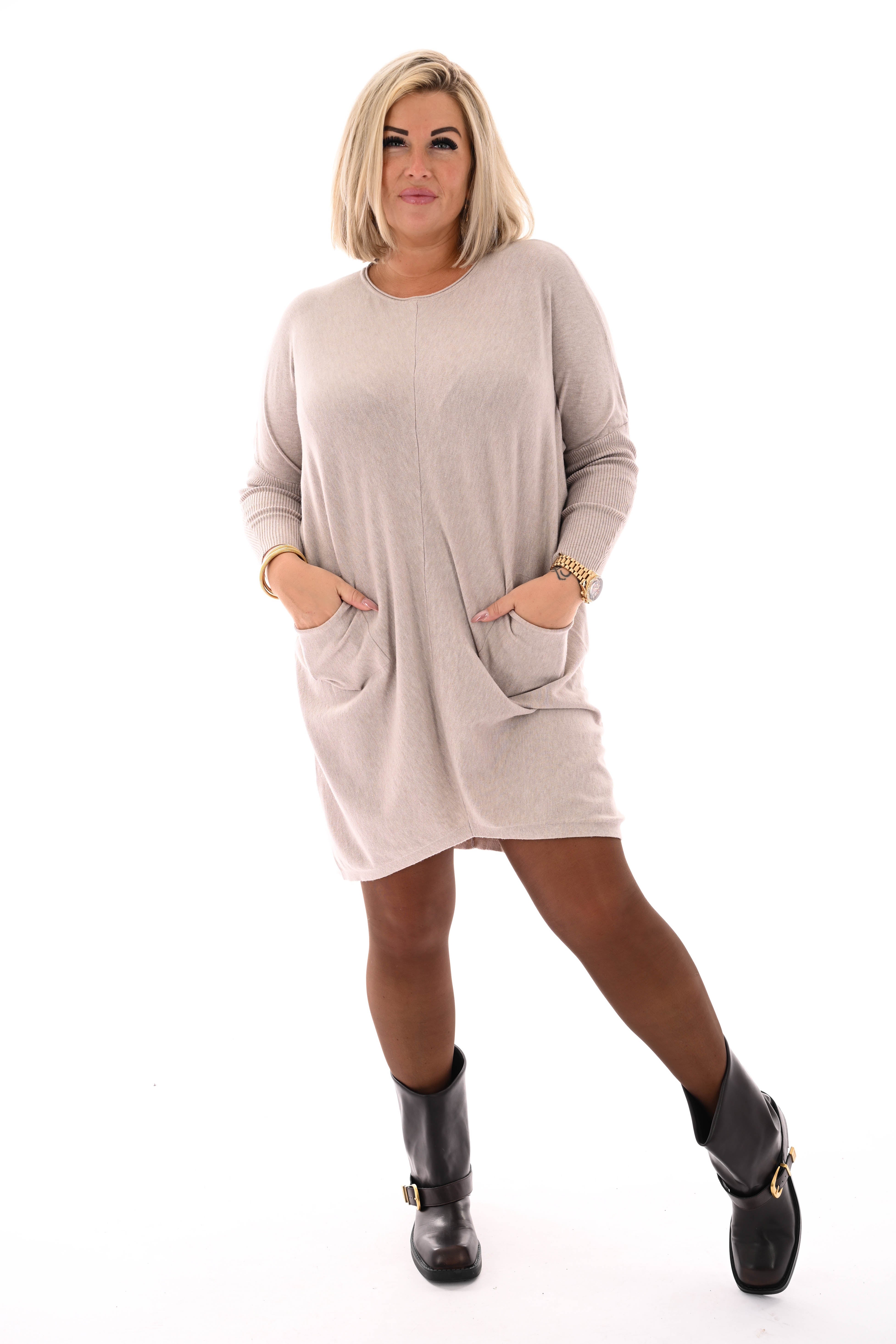 Basic trui met zakjes taupe