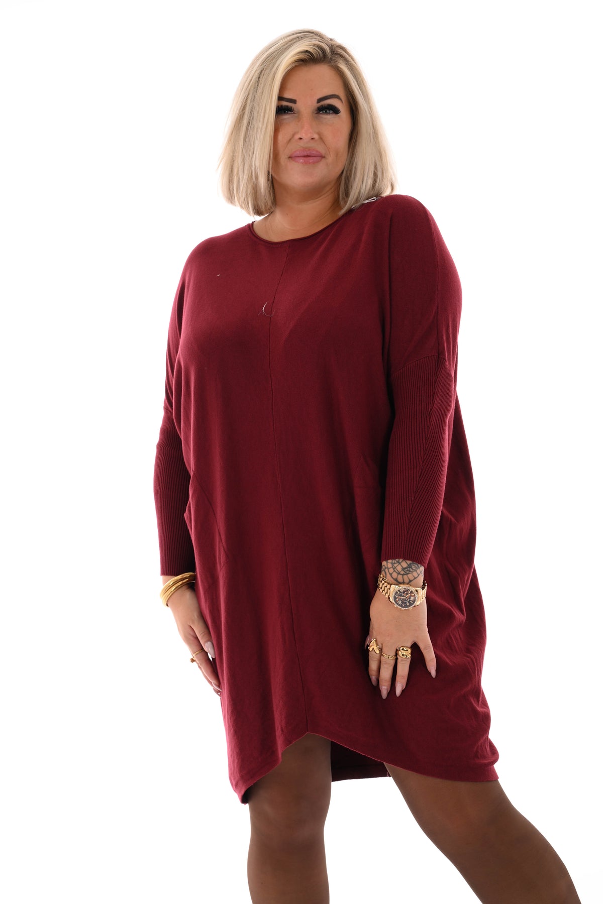 Basic trui met zakjes bordeaux