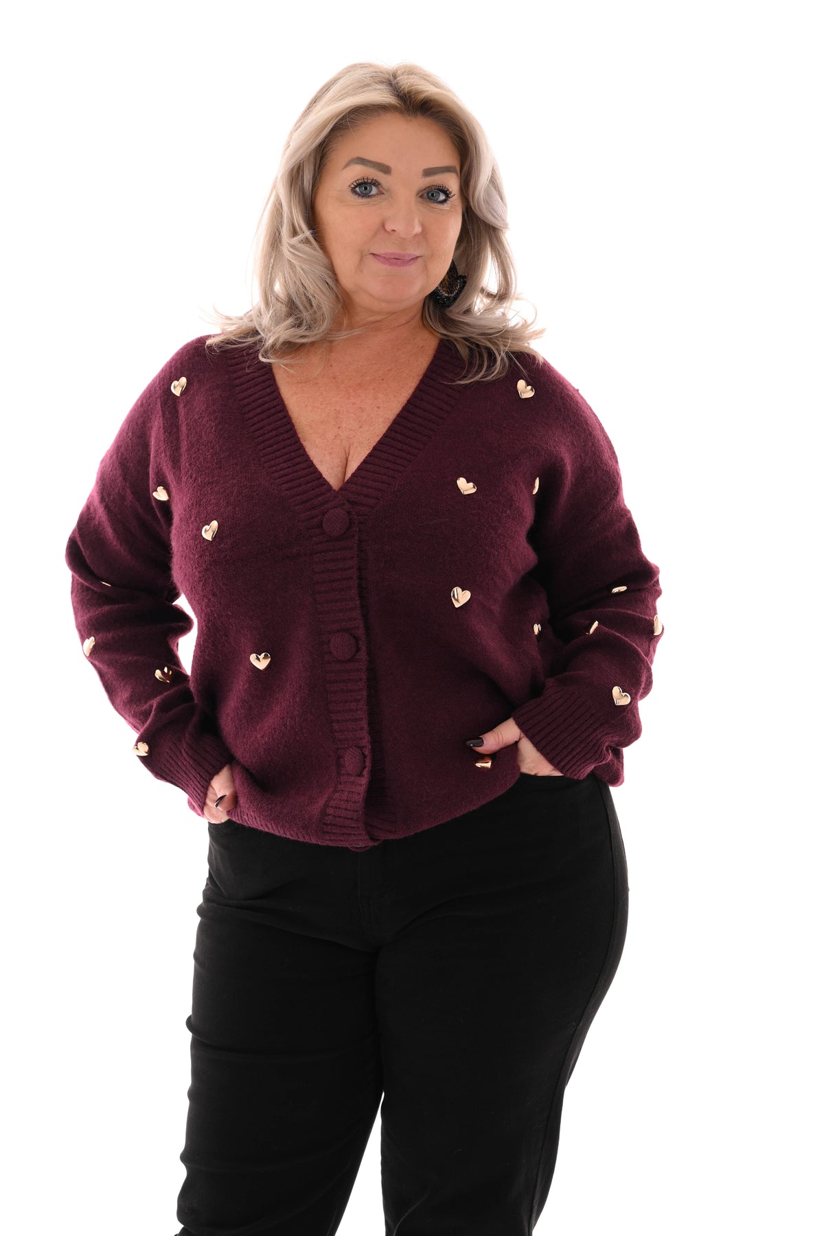 Kort vest hartjes v-hals aubergine