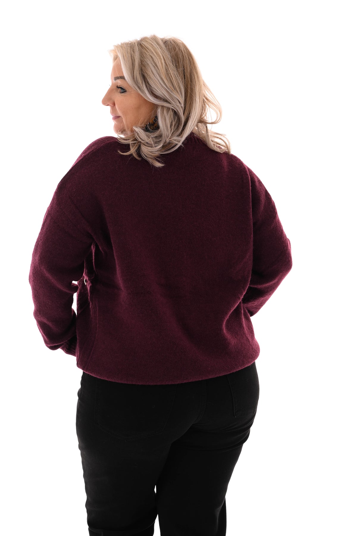 Kort vest hartjes v-hals aubergine