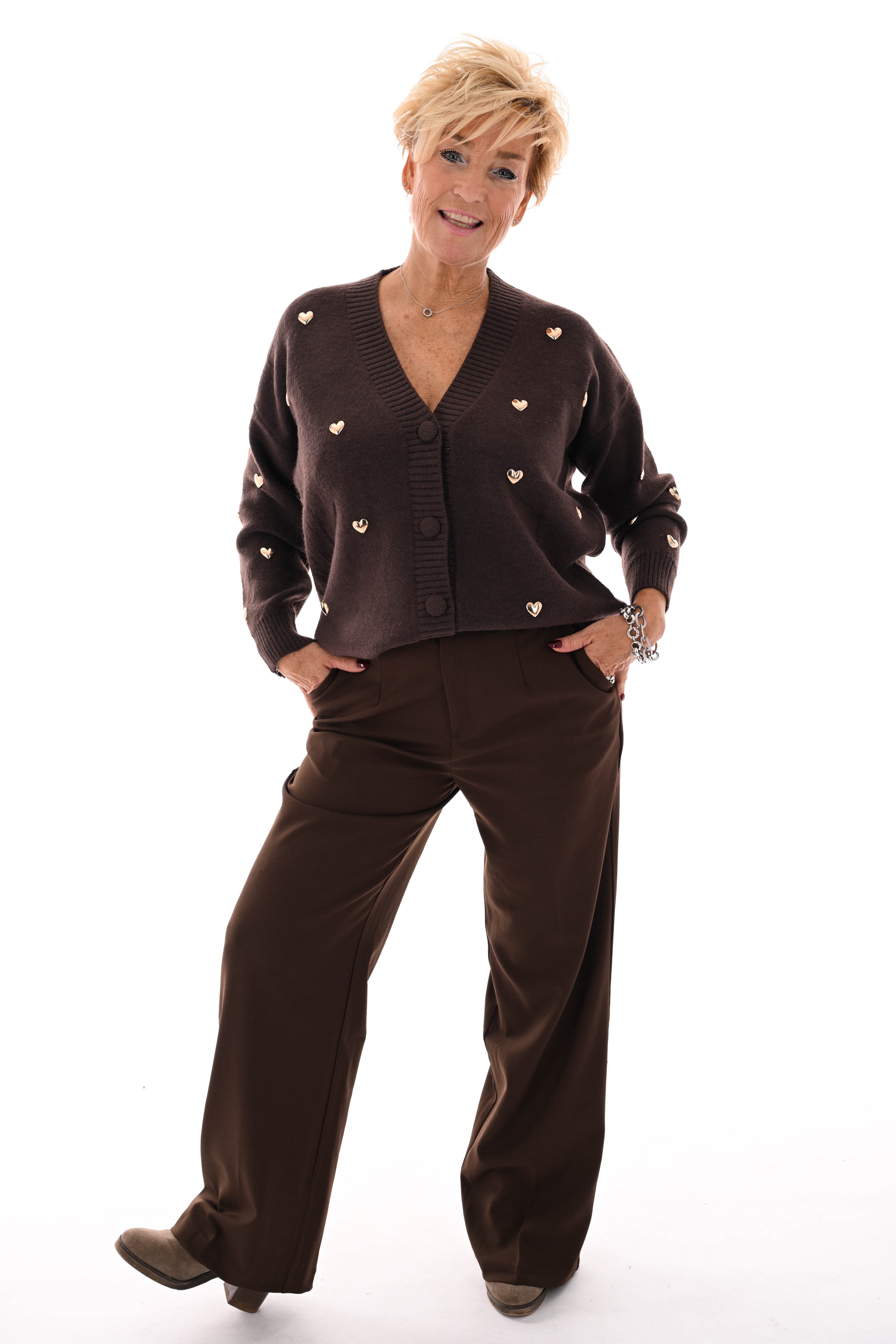 Kort vest hartjes v-hals bruin