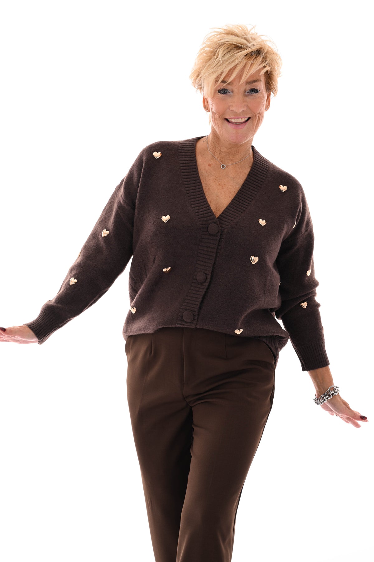 Kort vest hartjes v-hals bruin