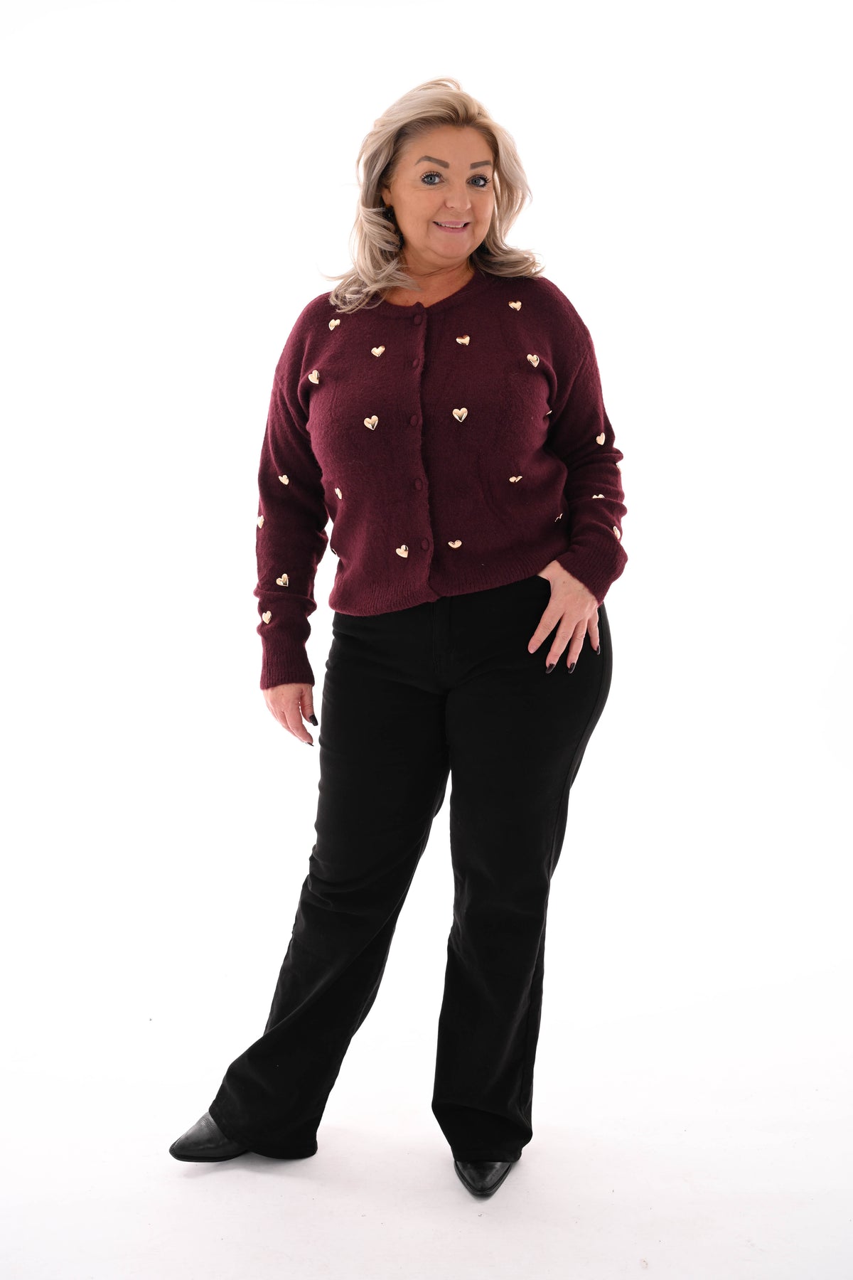 Kort vest hartjes ronde hals aubergine