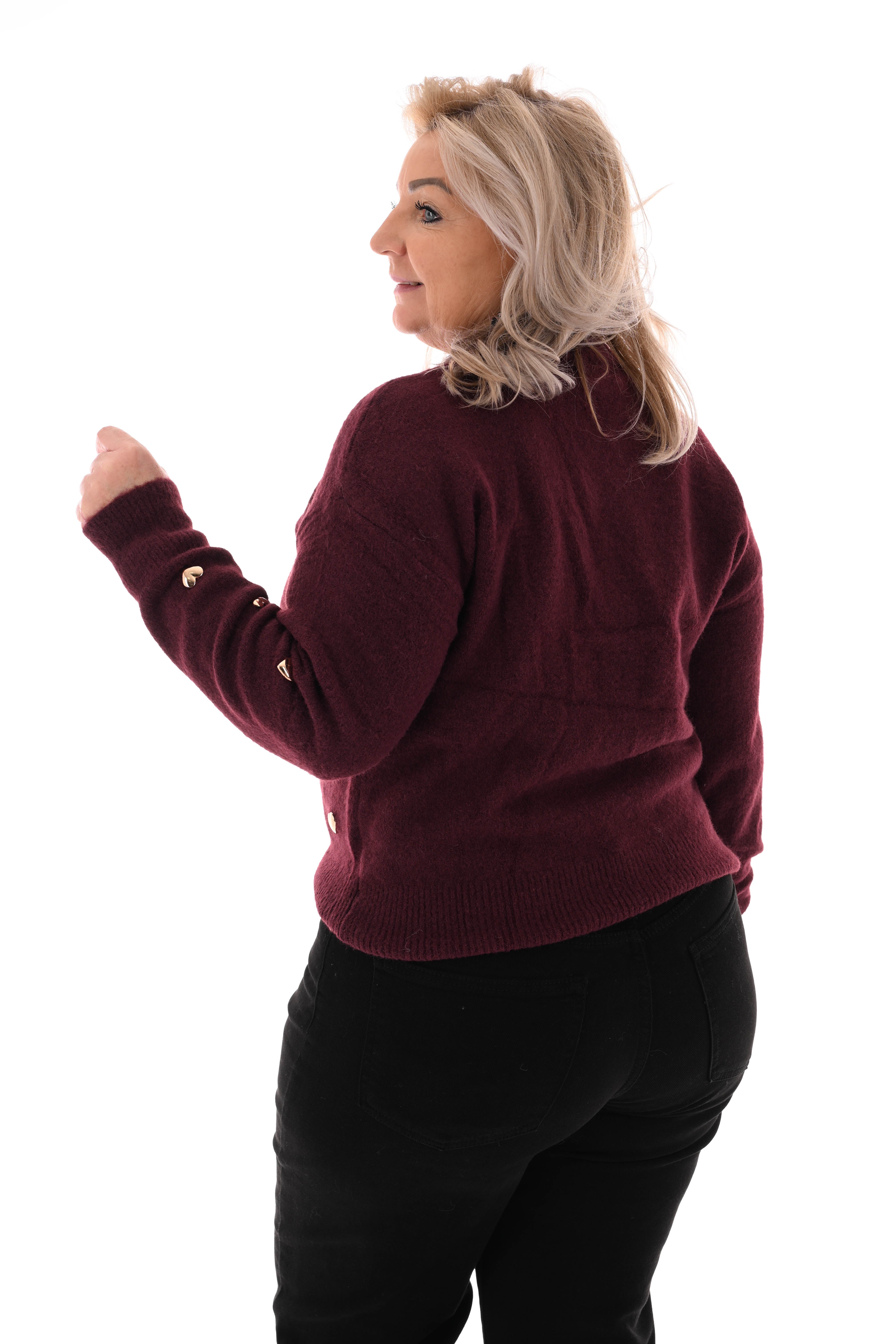 Kort vest hartjes ronde hals aubergine