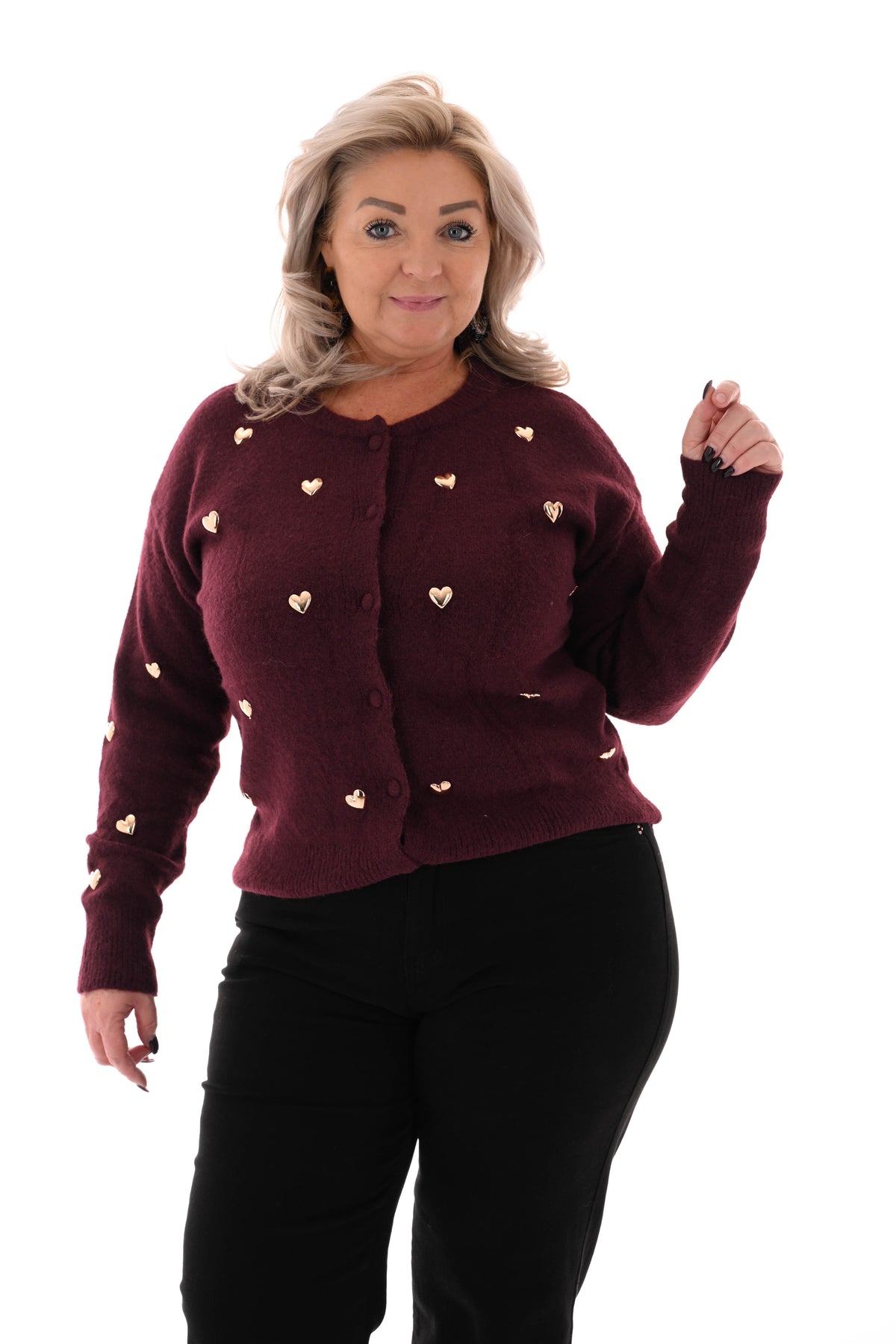 Kort vest hartjes ronde hals aubergine