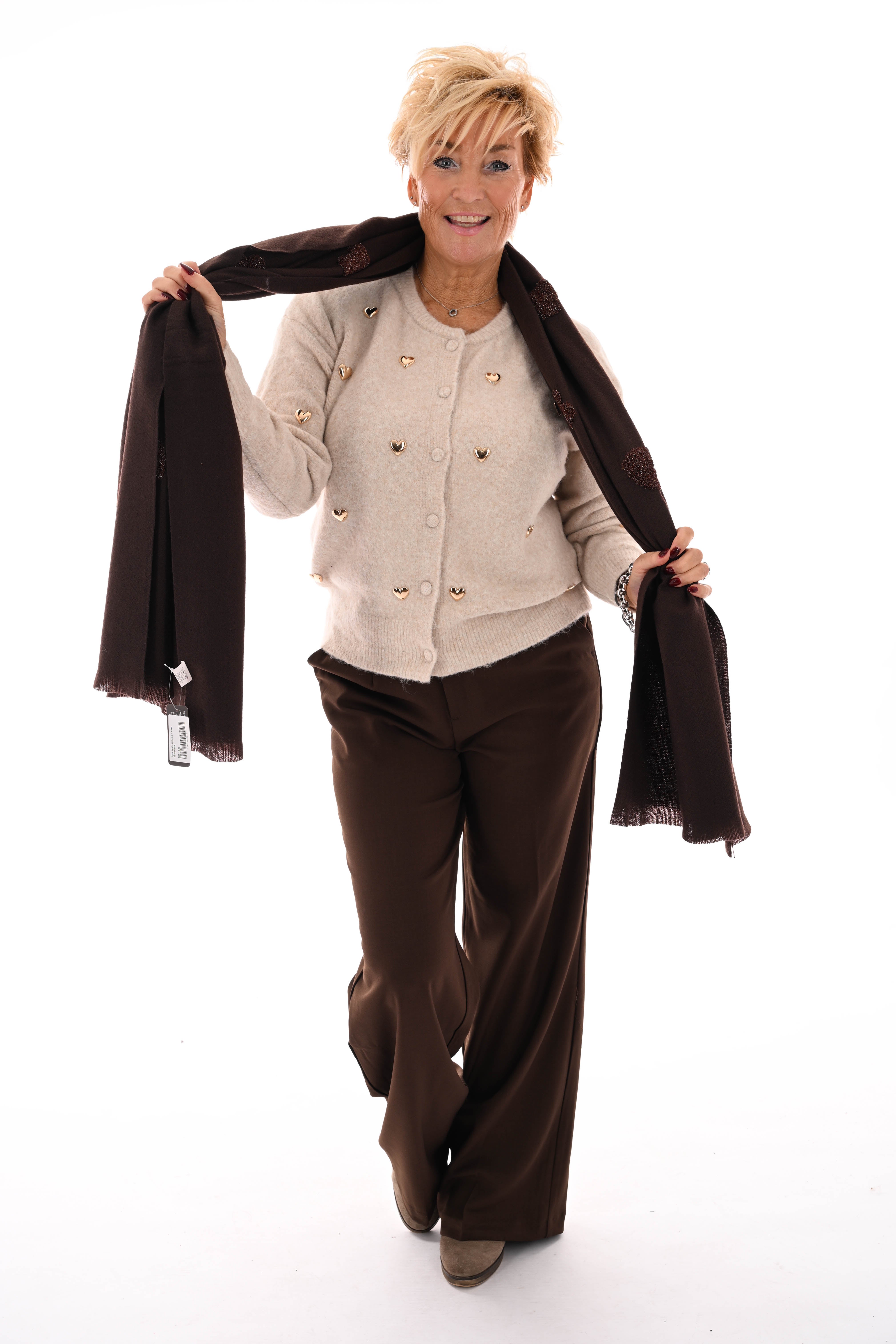 Kort vest hartjes ronde hals beige