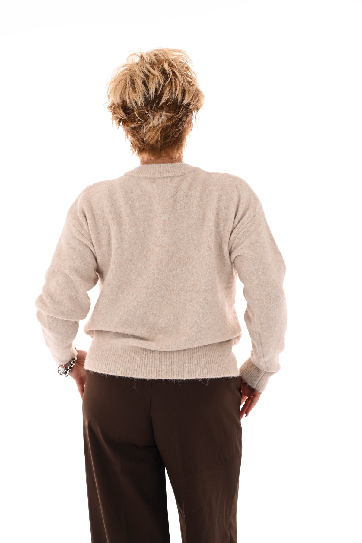 Kort vest hartjes ronde hals beige