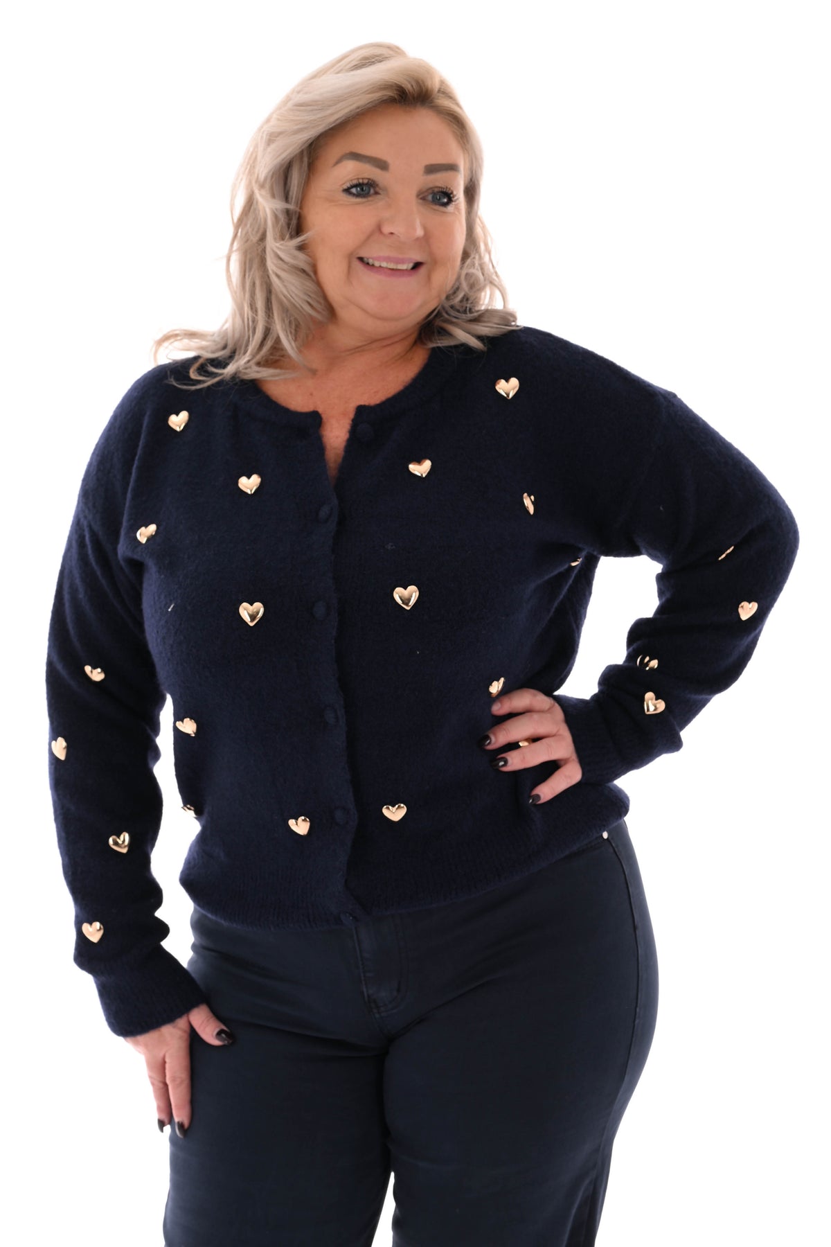 Kort vest hartjes ronde hals marineblauw