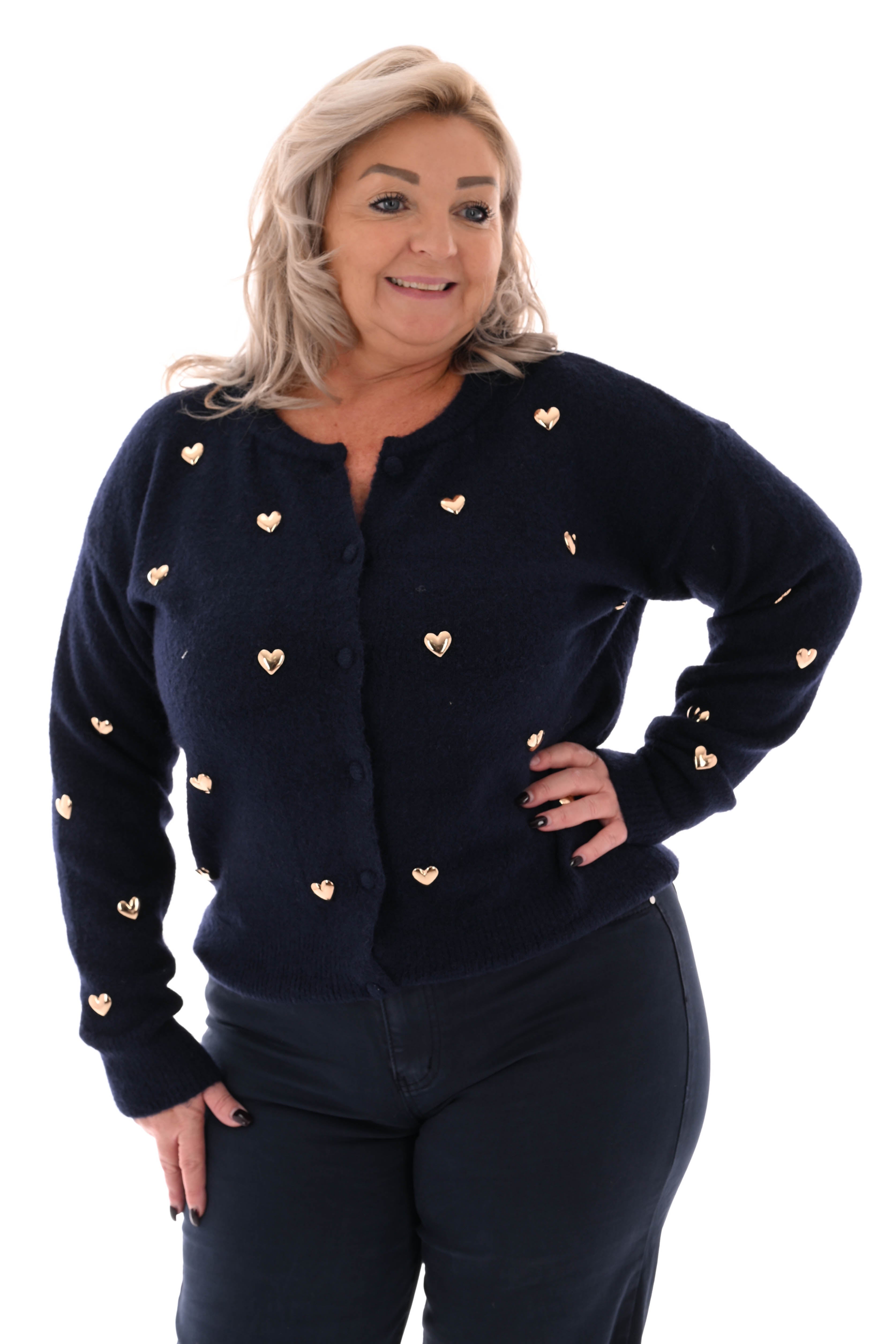 Kort vest hartjes ronde hals marineblauw