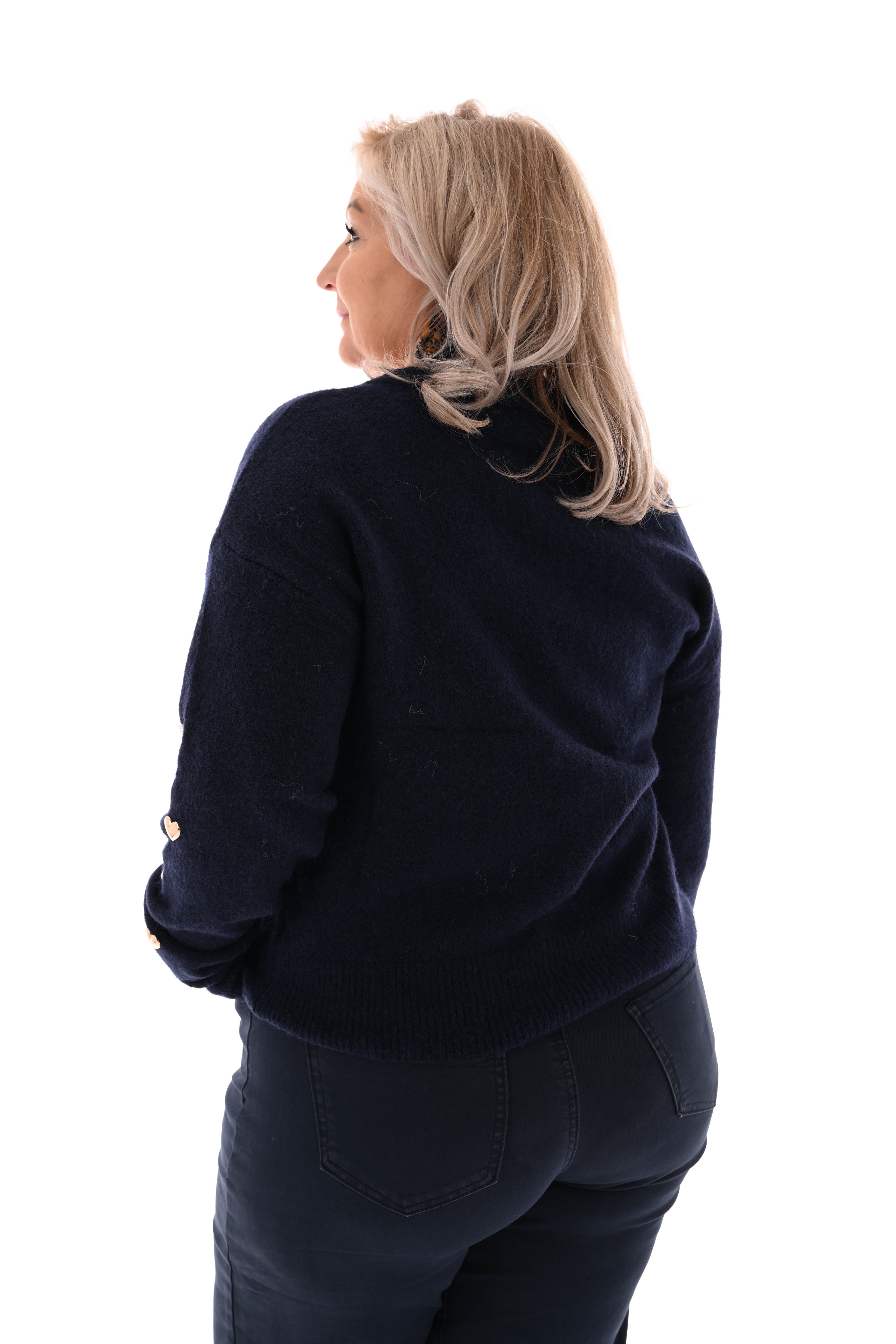 Kort vest hartjes ronde hals marineblauw