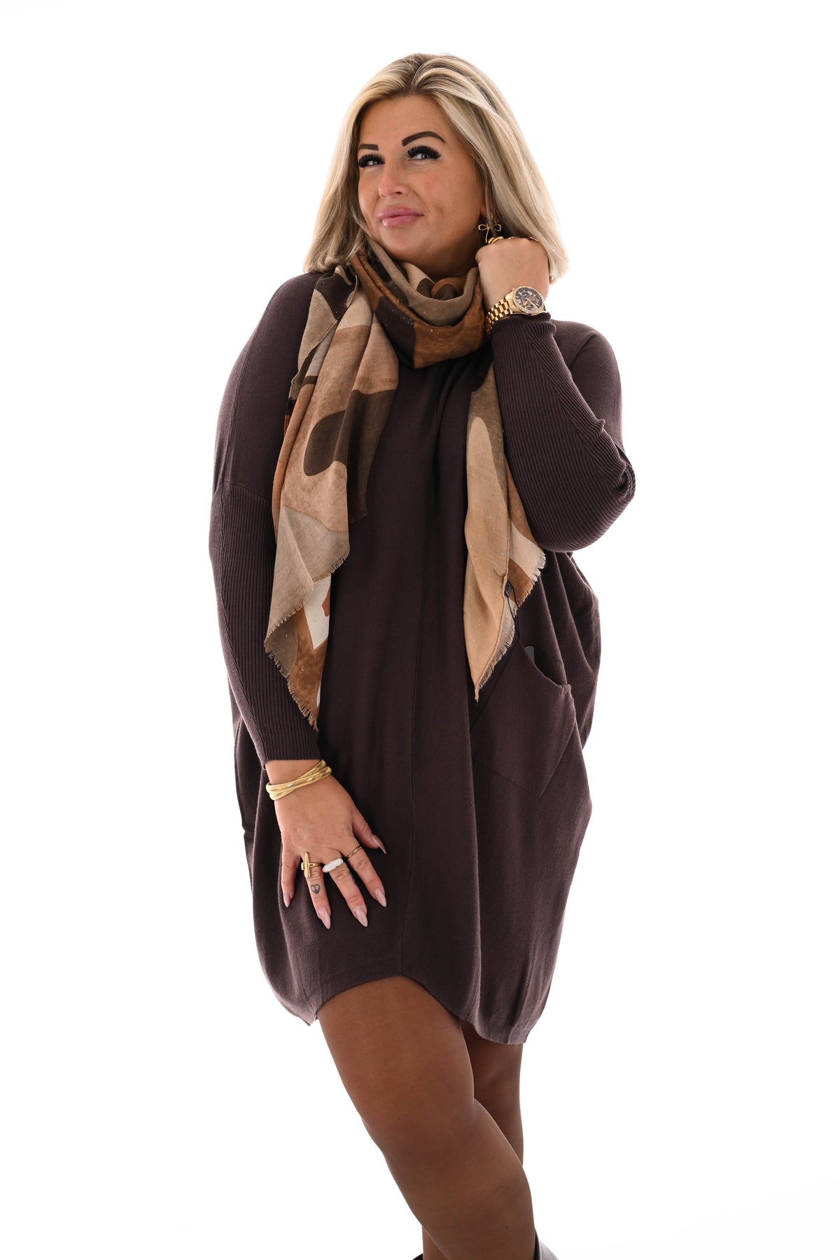 Basic trui met zakjes bruin