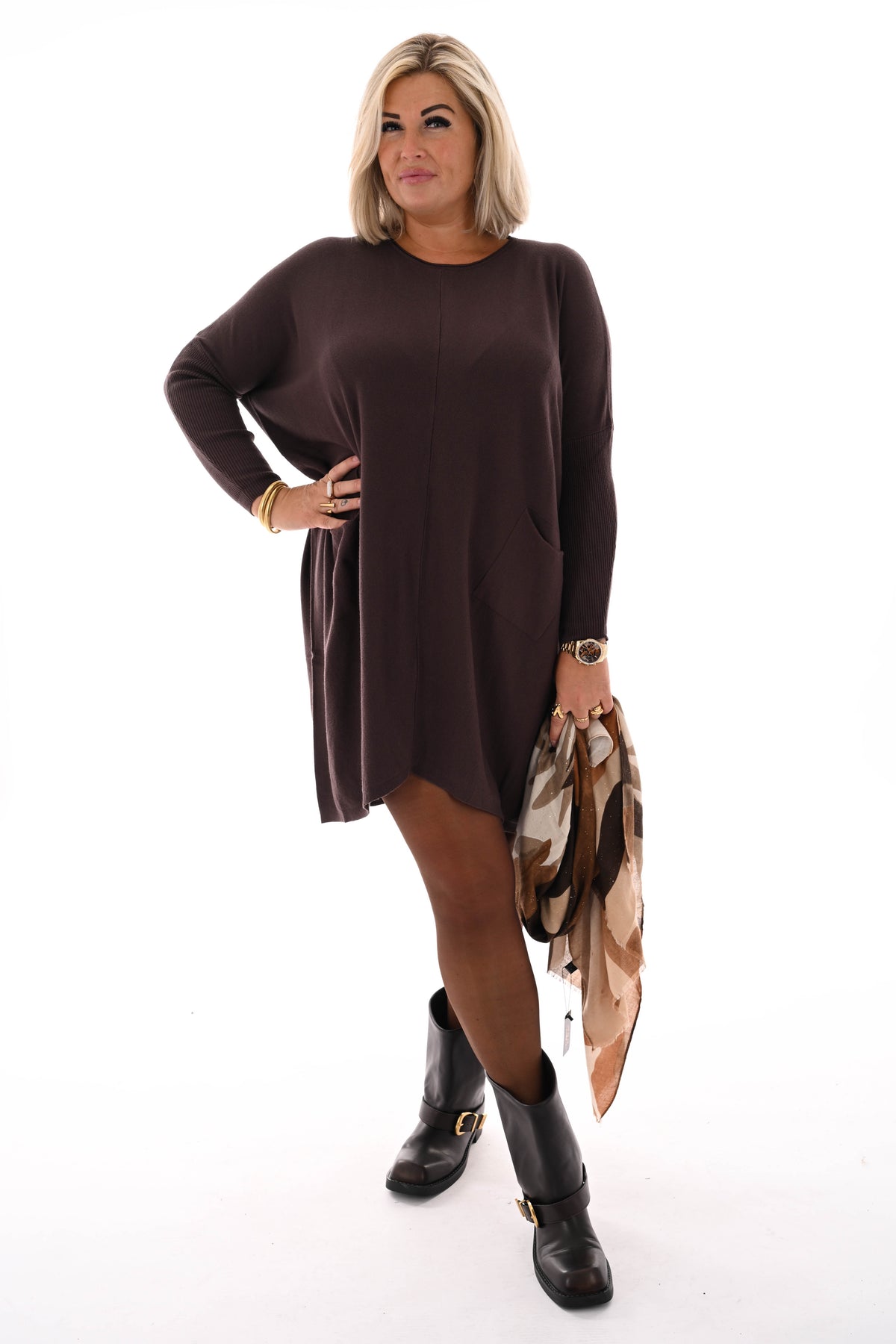 Basic trui met zakjes bruin