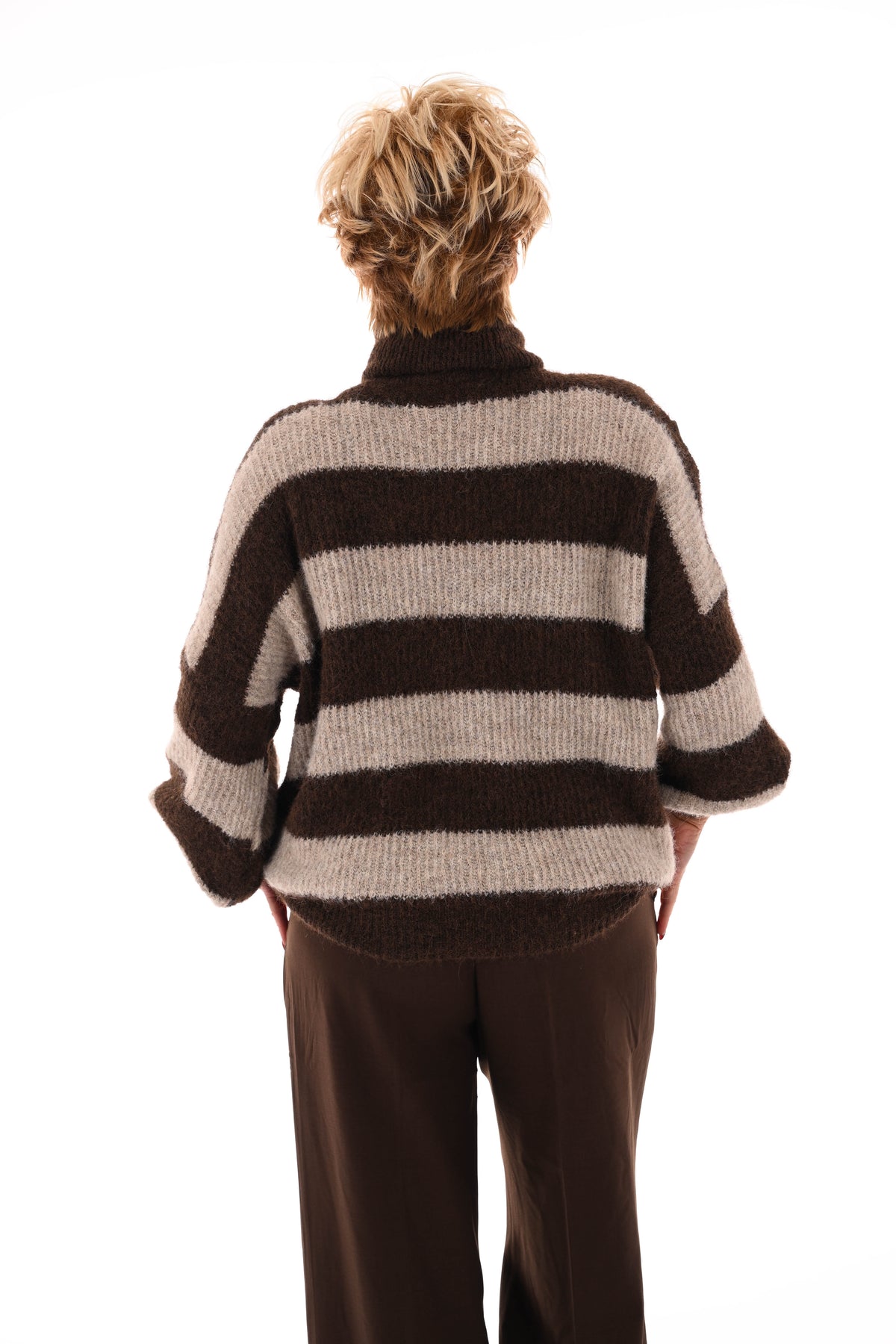 Gebreide coltrui met strepen bruin