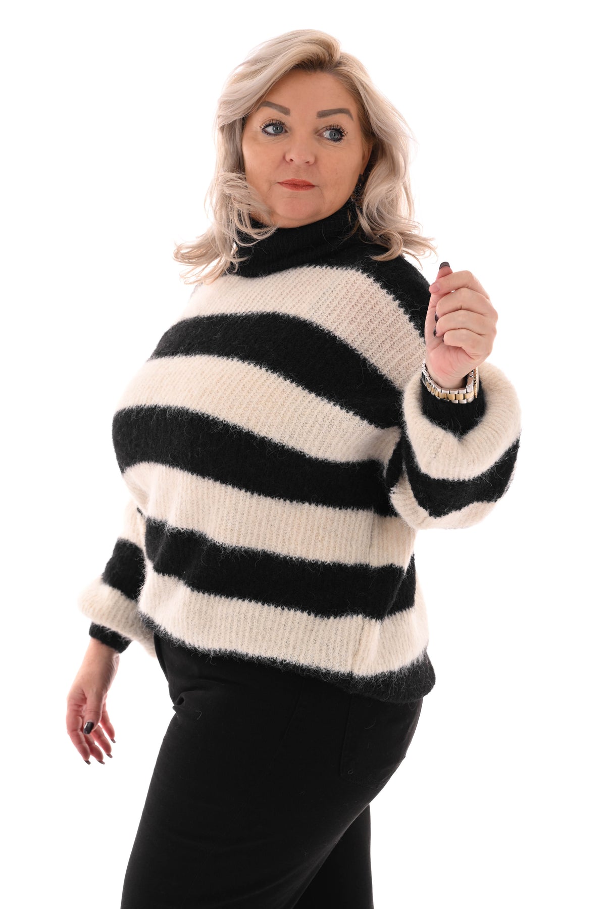Gebreide coltrui met strepen zwart
