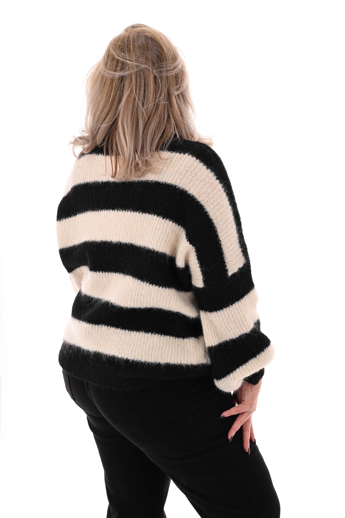 Gebreide coltrui met strepen zwart