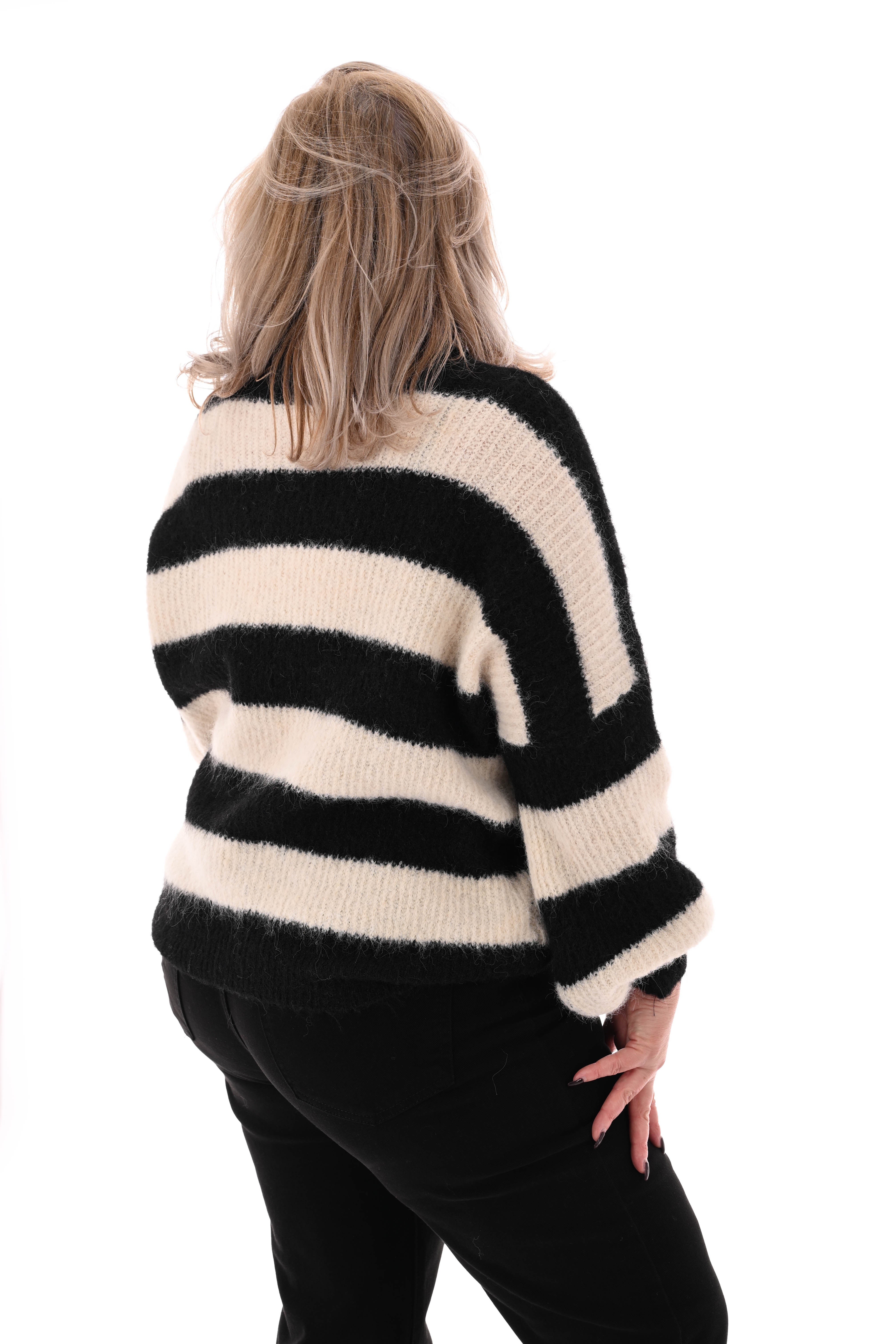 Gebreide coltrui met strepen zwart