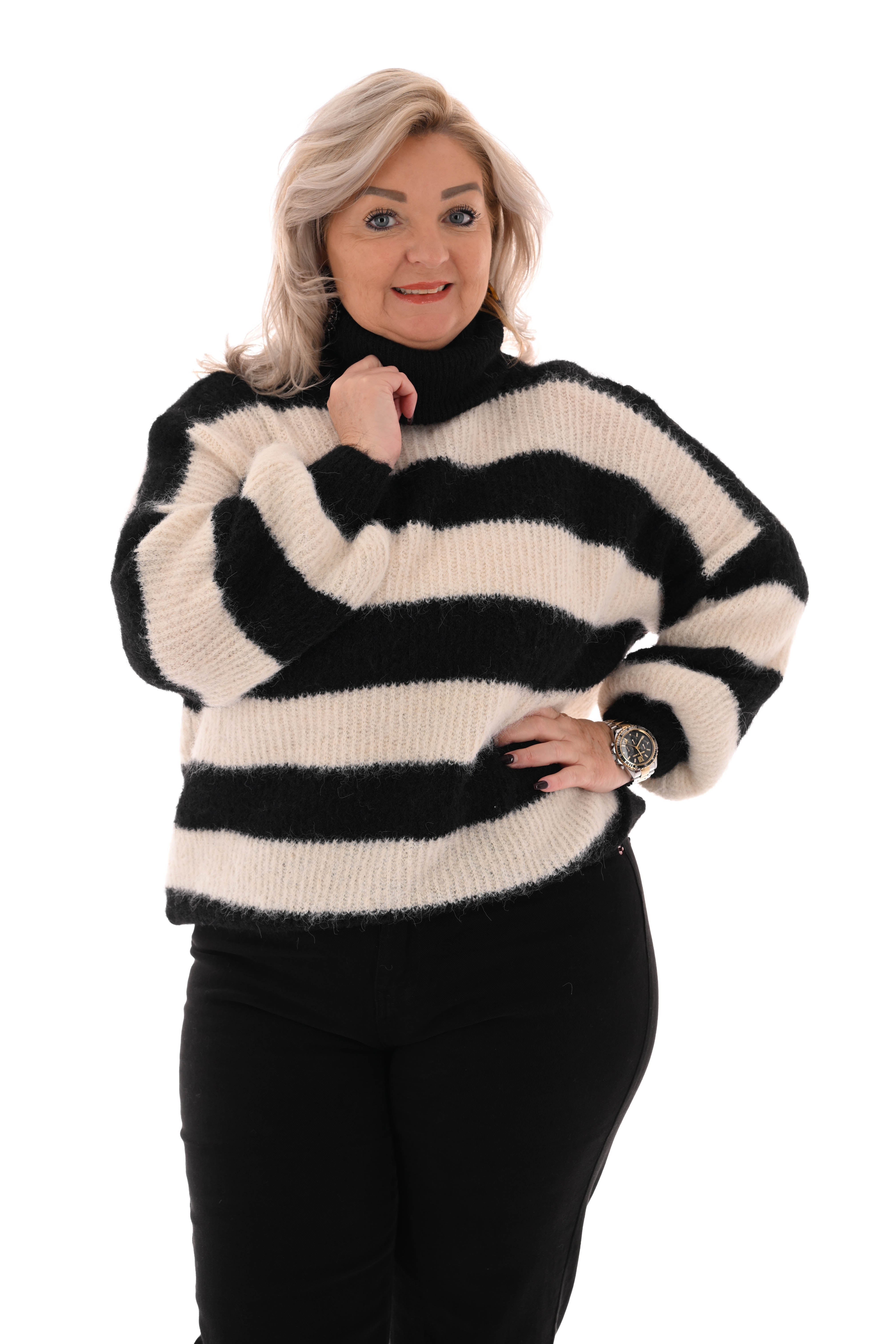 Gebreide coltrui met strepen zwart