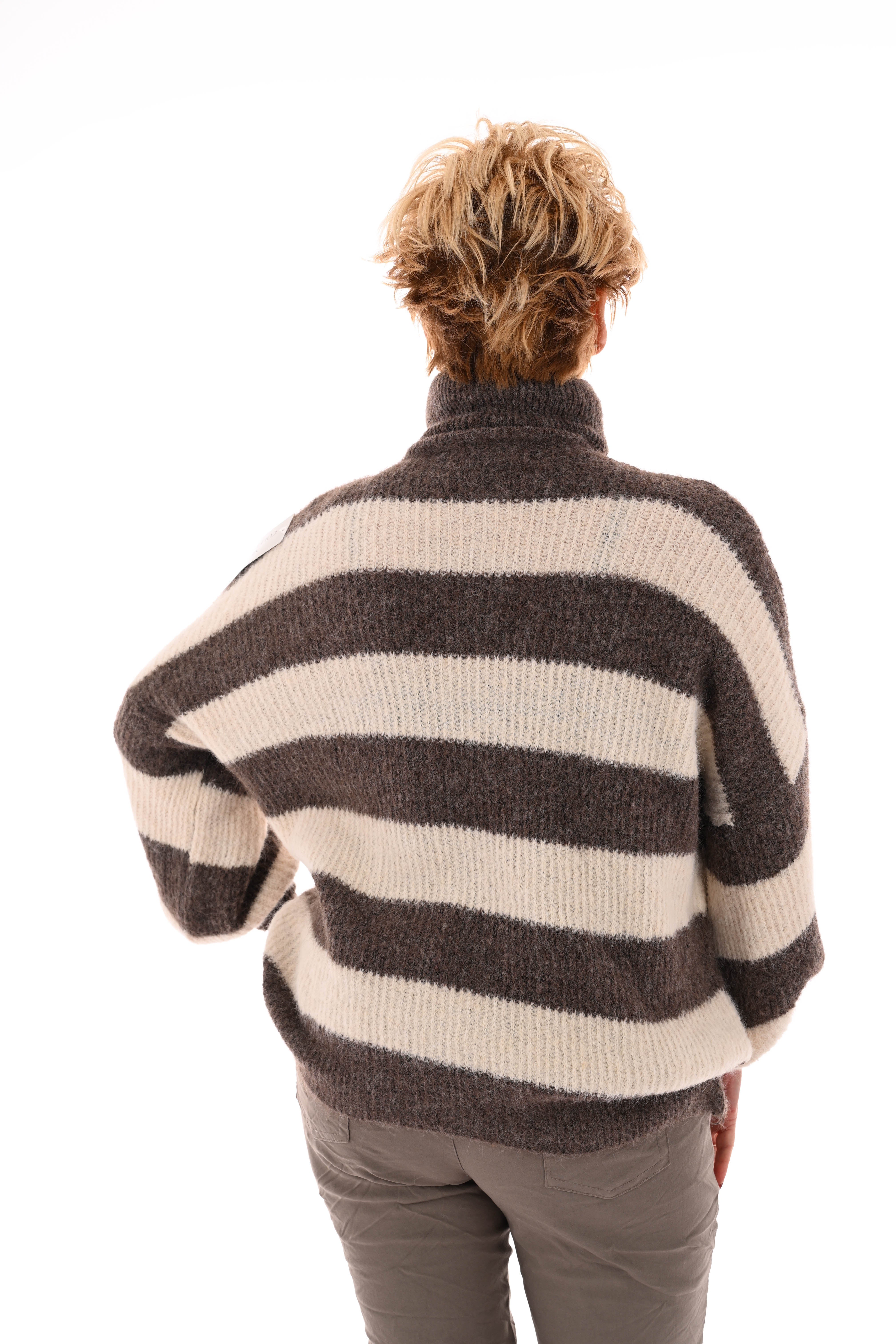 Gebreide coltrui met strepen taupe
