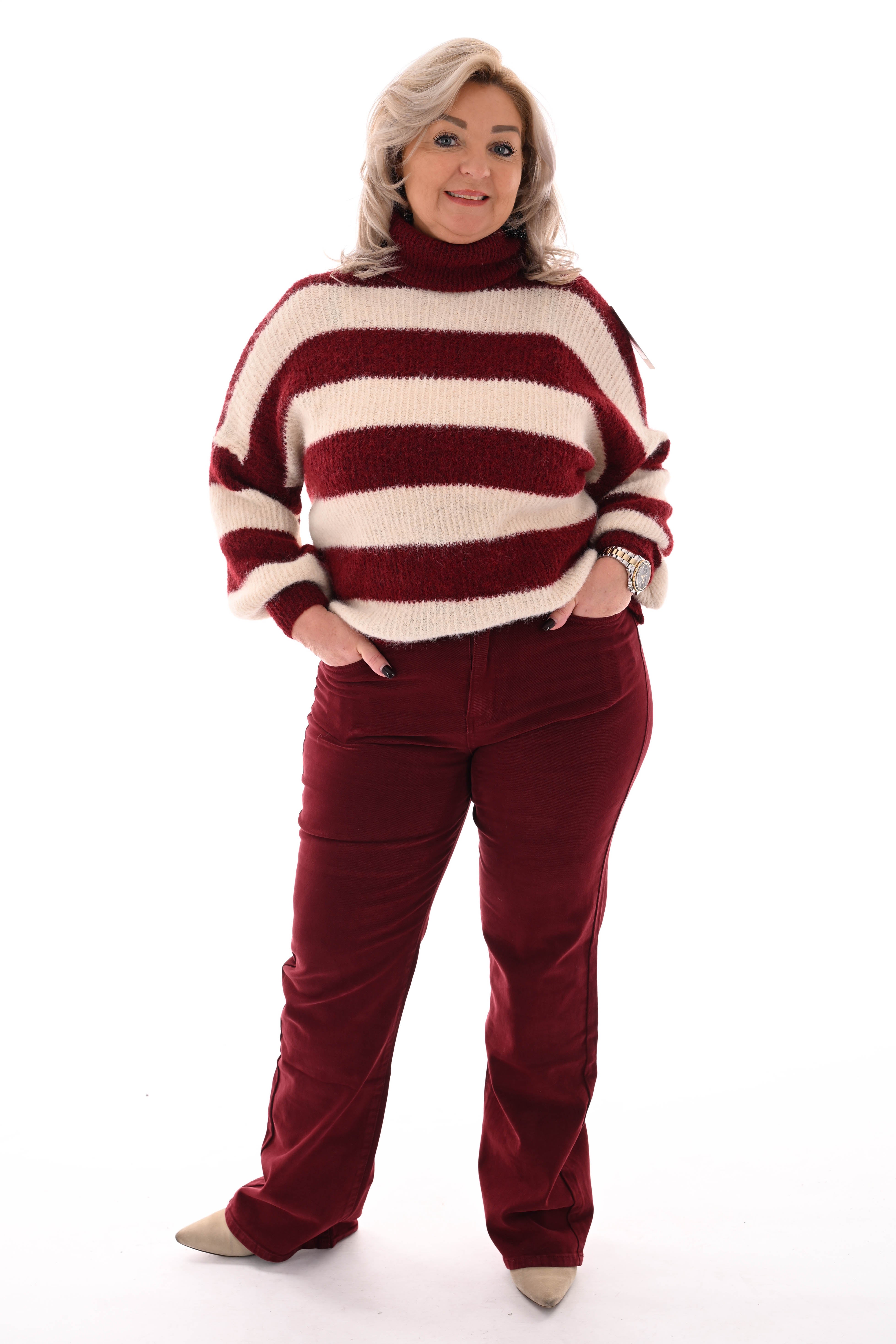 Gebreide coltrui met strepen bordeaux