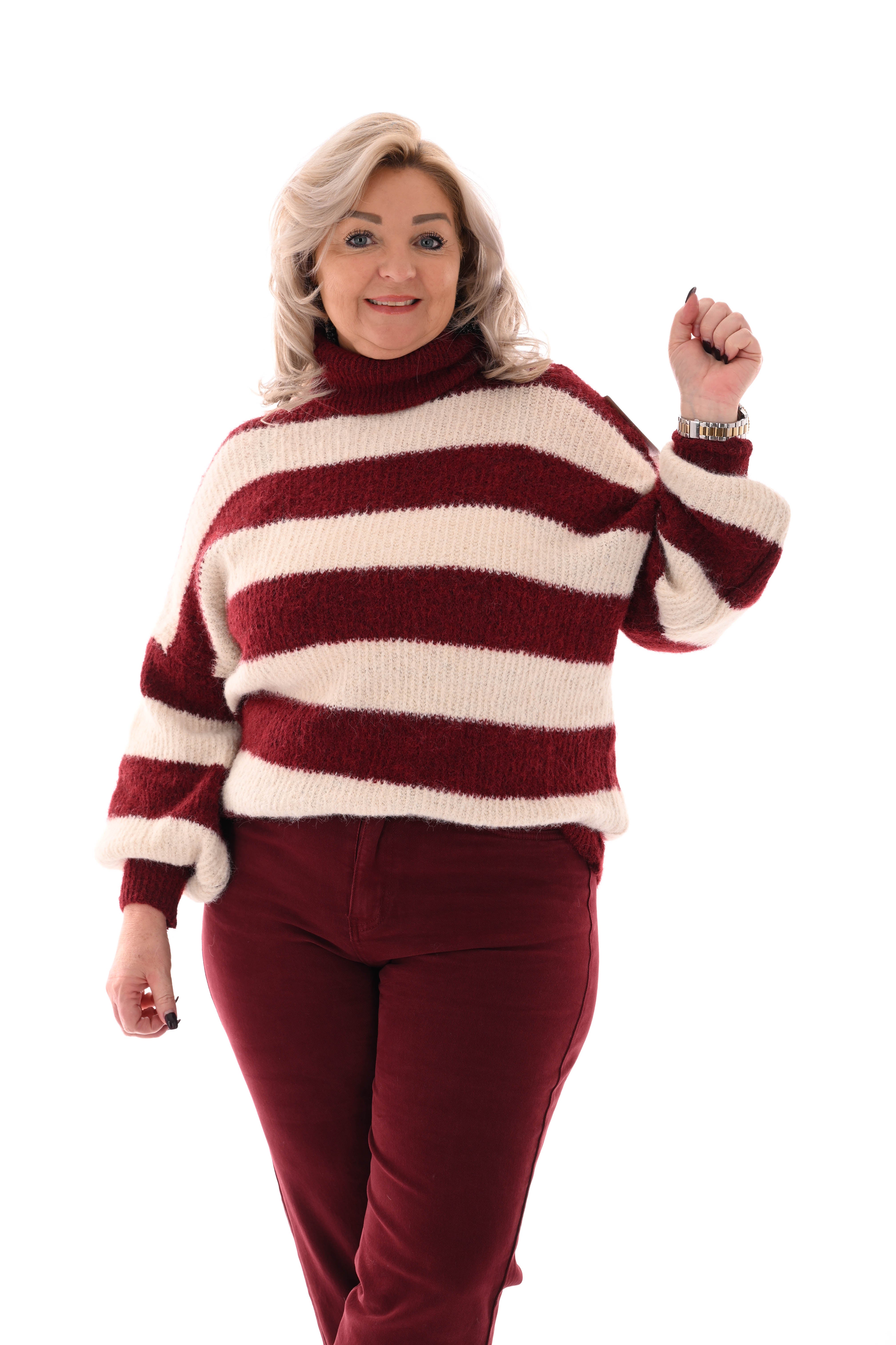 Gebreide coltrui met strepen bordeaux