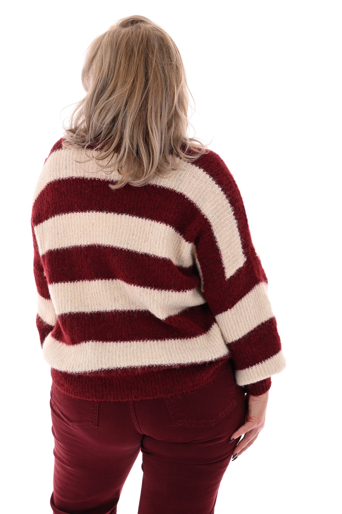 Gebreide coltrui met strepen bordeaux